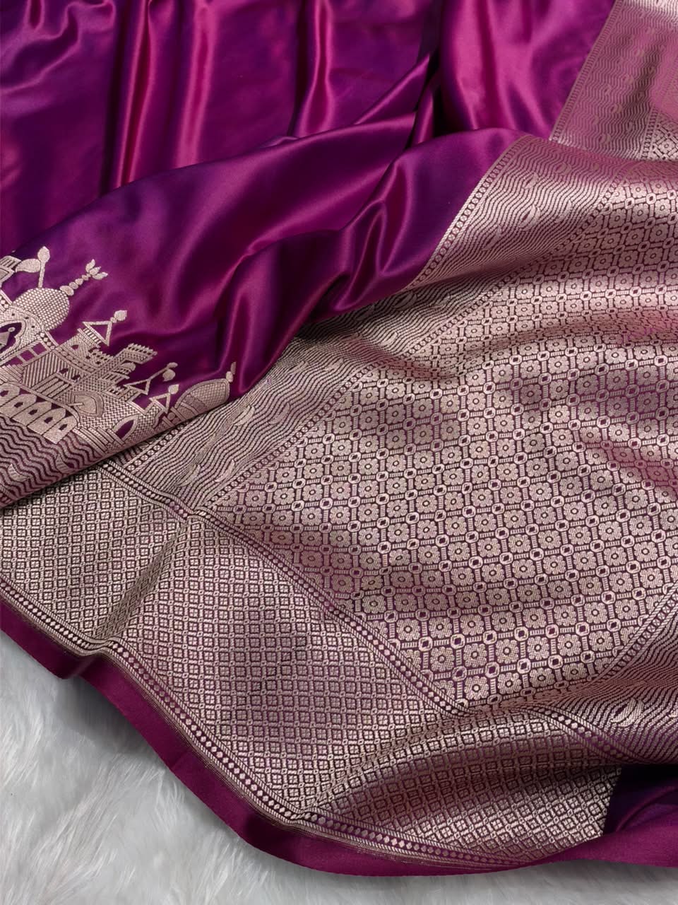Magenta Pink Shades Ghat Pattern Satin Katan Silk Saree MSM-144