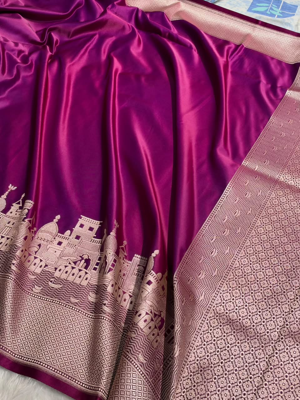Magenta Pink Shades Ghat Pattern Satin Katan Silk Saree MSM-144