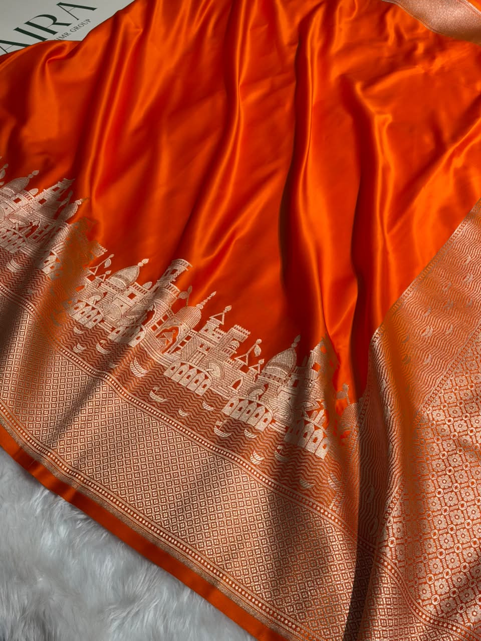 Orange Shades Ghat Pattern Satin Katan Silk Saree MSM-144