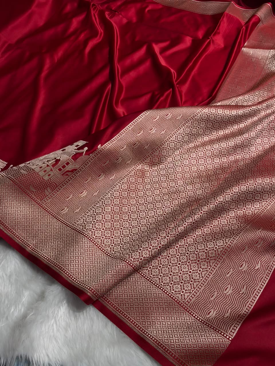 Red Shades Ghat Pattern Satin Katan Silk Saree MSM-144
