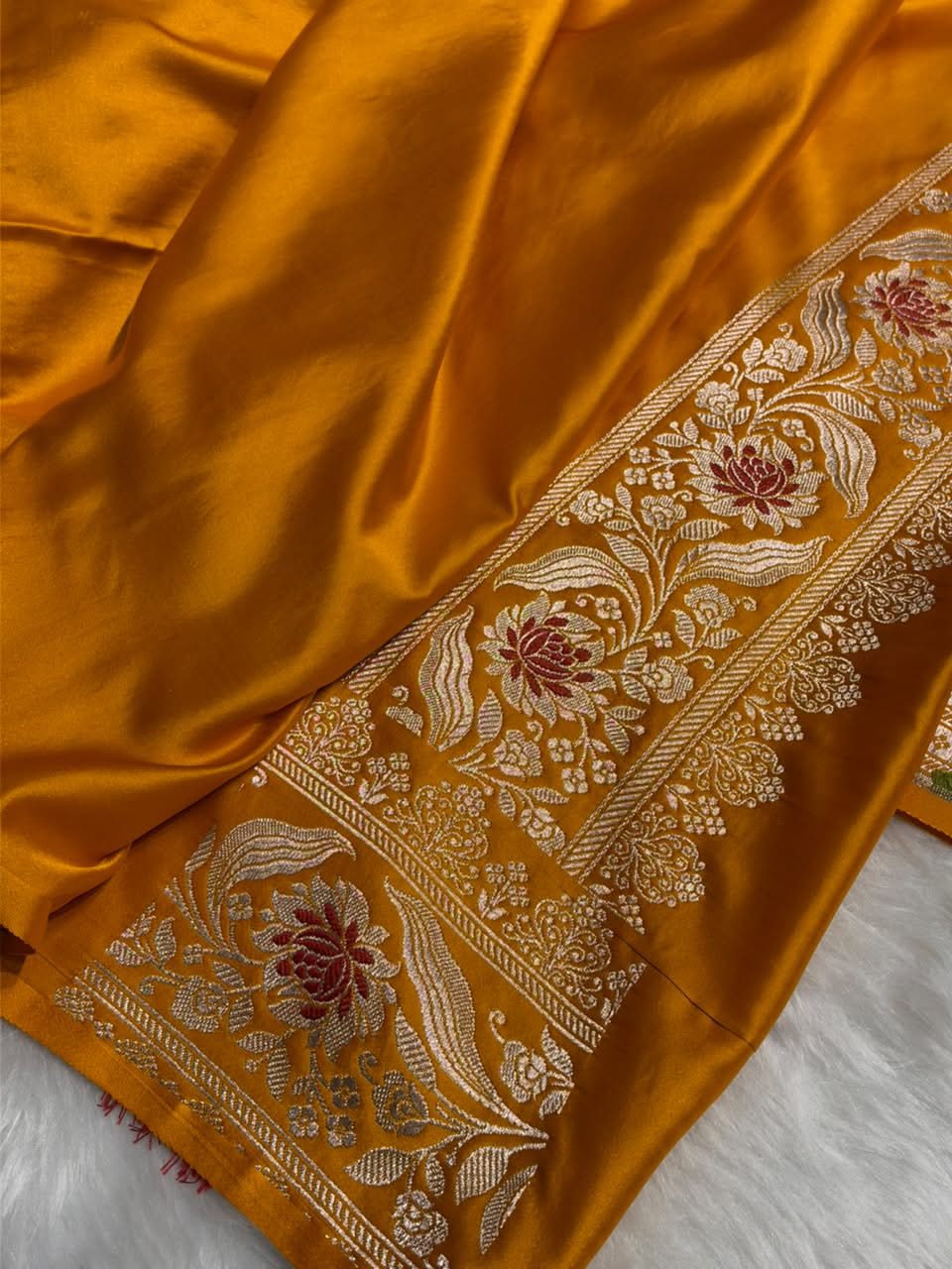 Yellow Shades Banarasi Boota Pattern Minakari Floral Mashru Silk Saree MSM-122
