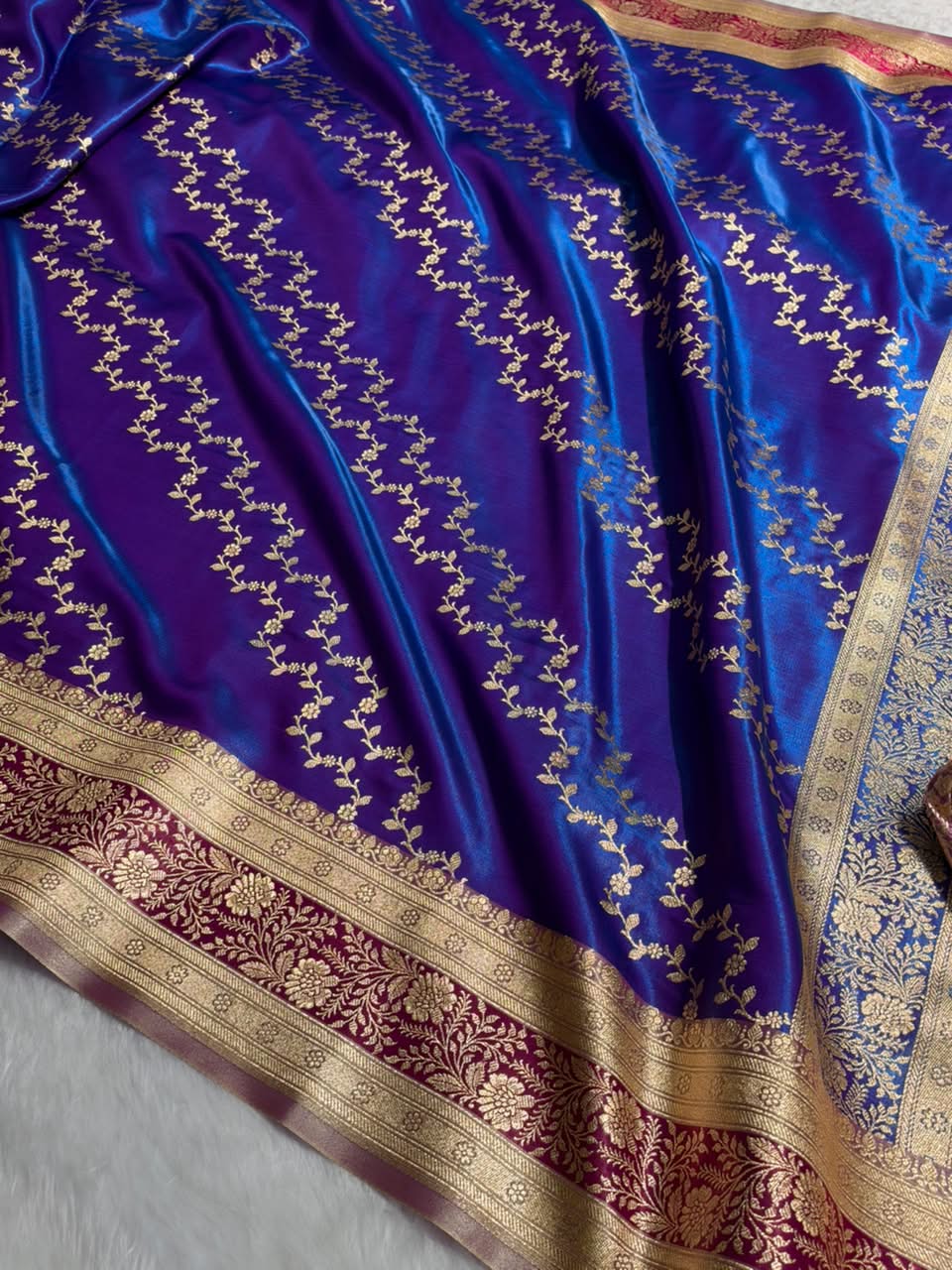 Banarasi Light Weight Satin Silk Royal Blue / Wine Shades SS69(C)