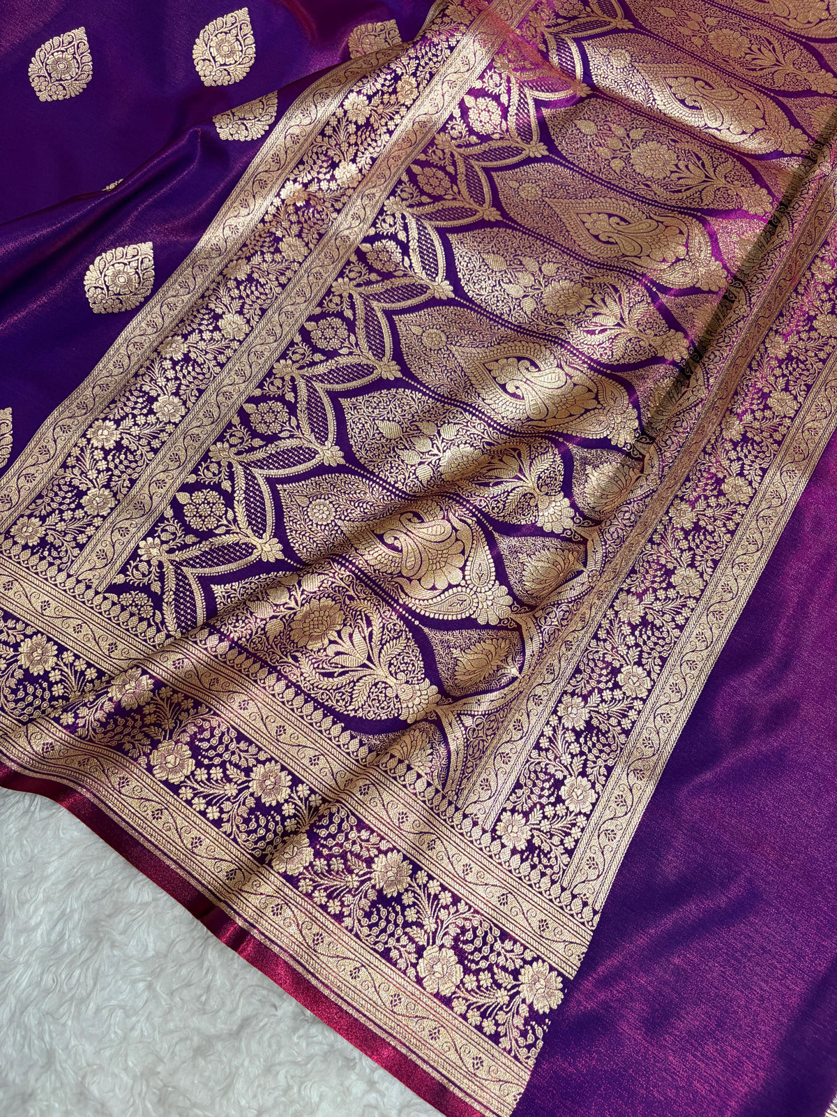 Banarasi Satin Silk Purple Boota SS05