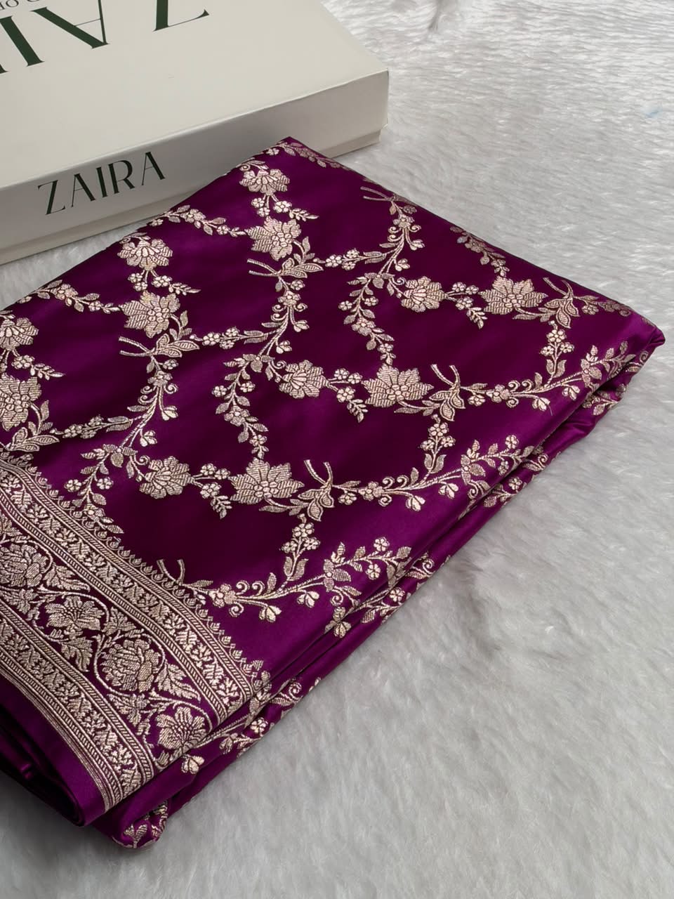 Banarasi Cross pattern in Wine Shades Mashru silk saree MCS115