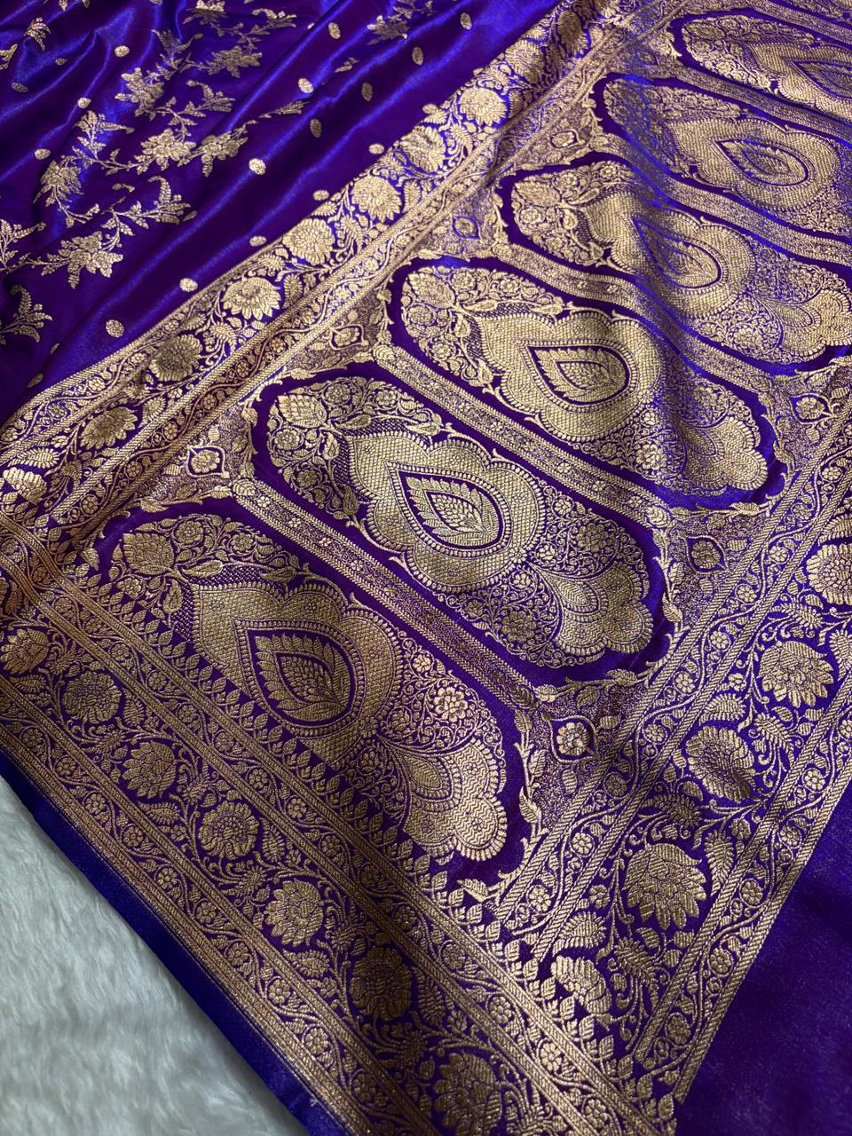 Royal Purple Banarasi Satin Silk Saree with Gold Floral Booti SS65