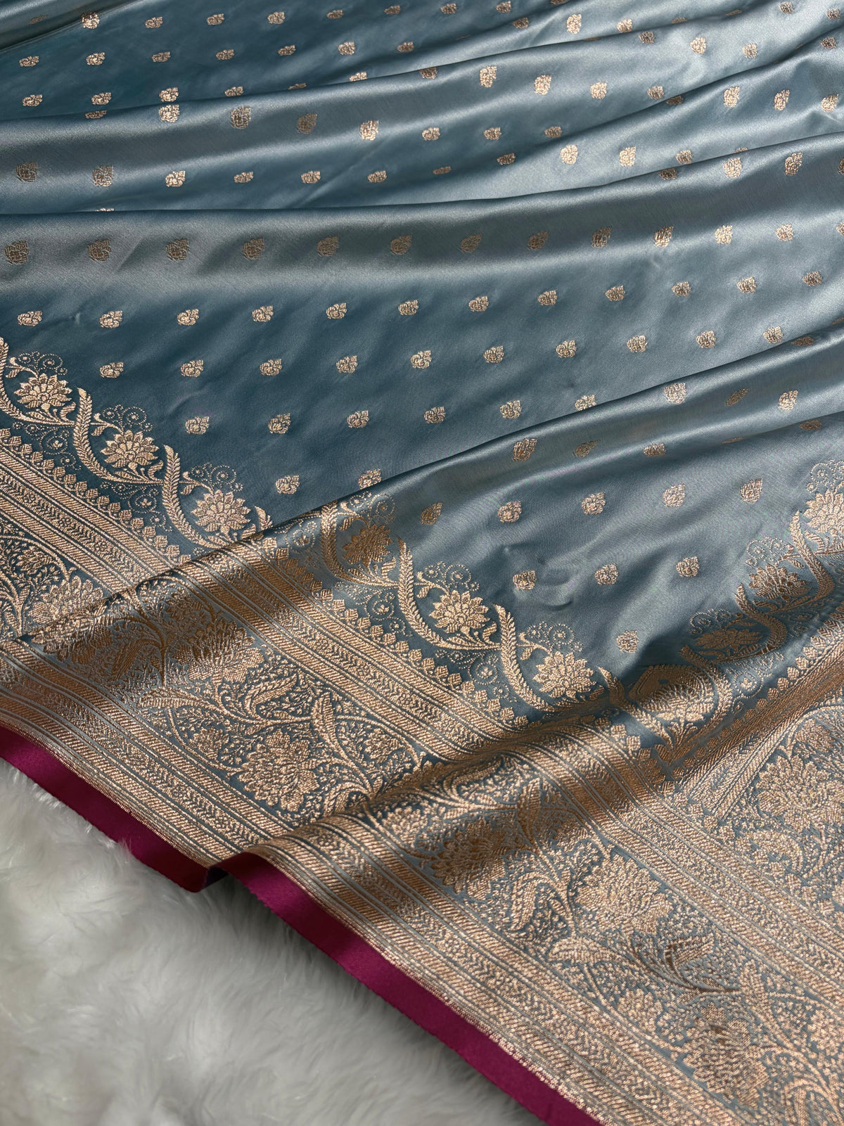 Katan Silk Saree In Powder Gray Shades SK08