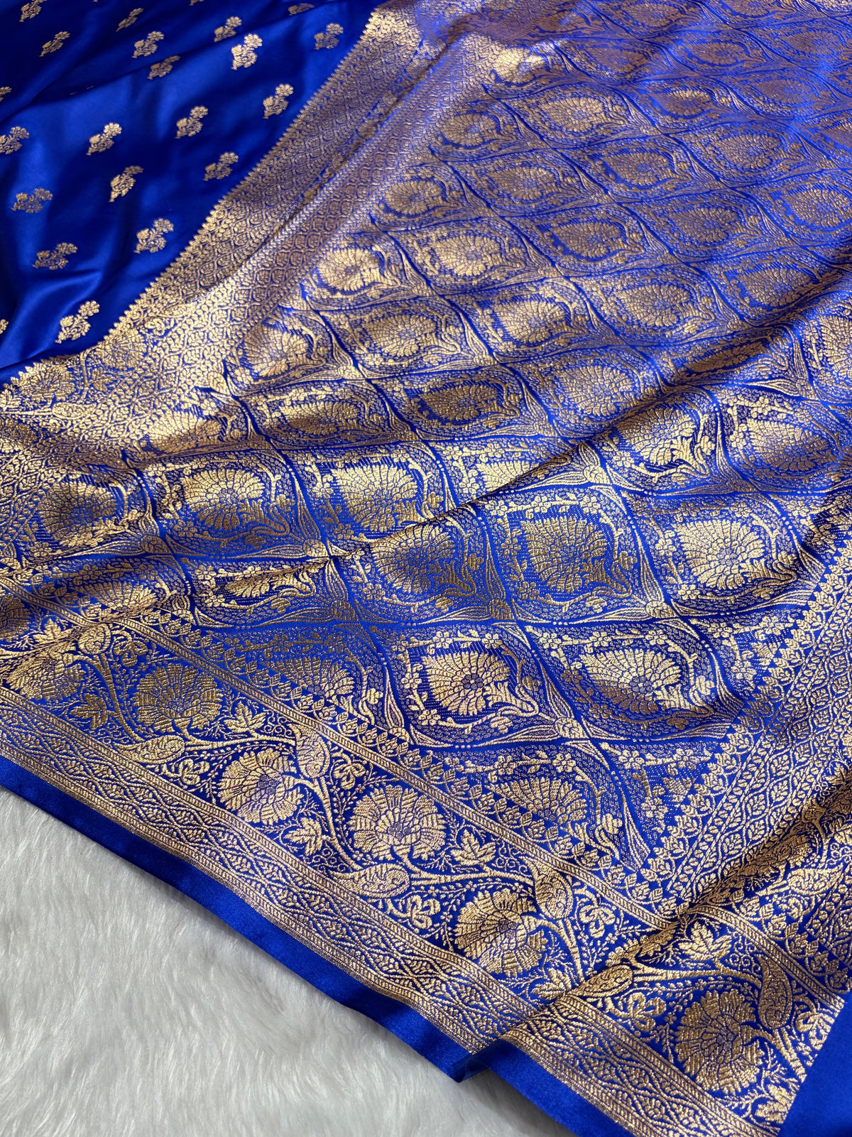 Royal Blue Boota Pattern Satin Katan Silk Saree SK68