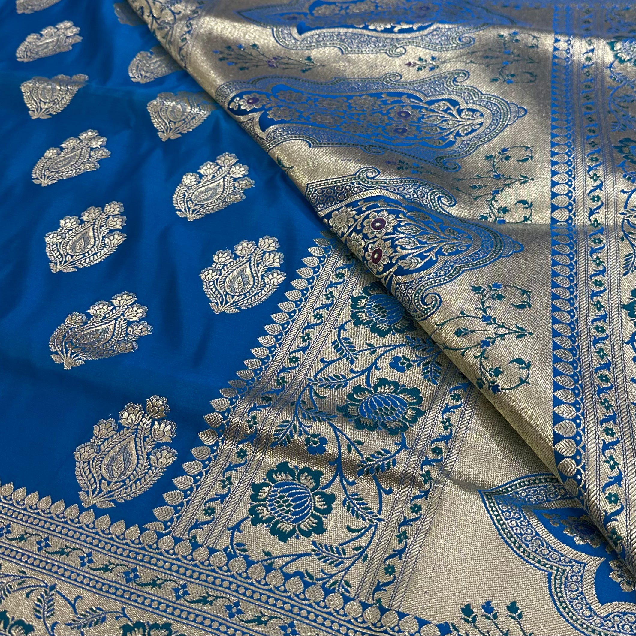 Katan Boota Saree In Firozy Blue Shades