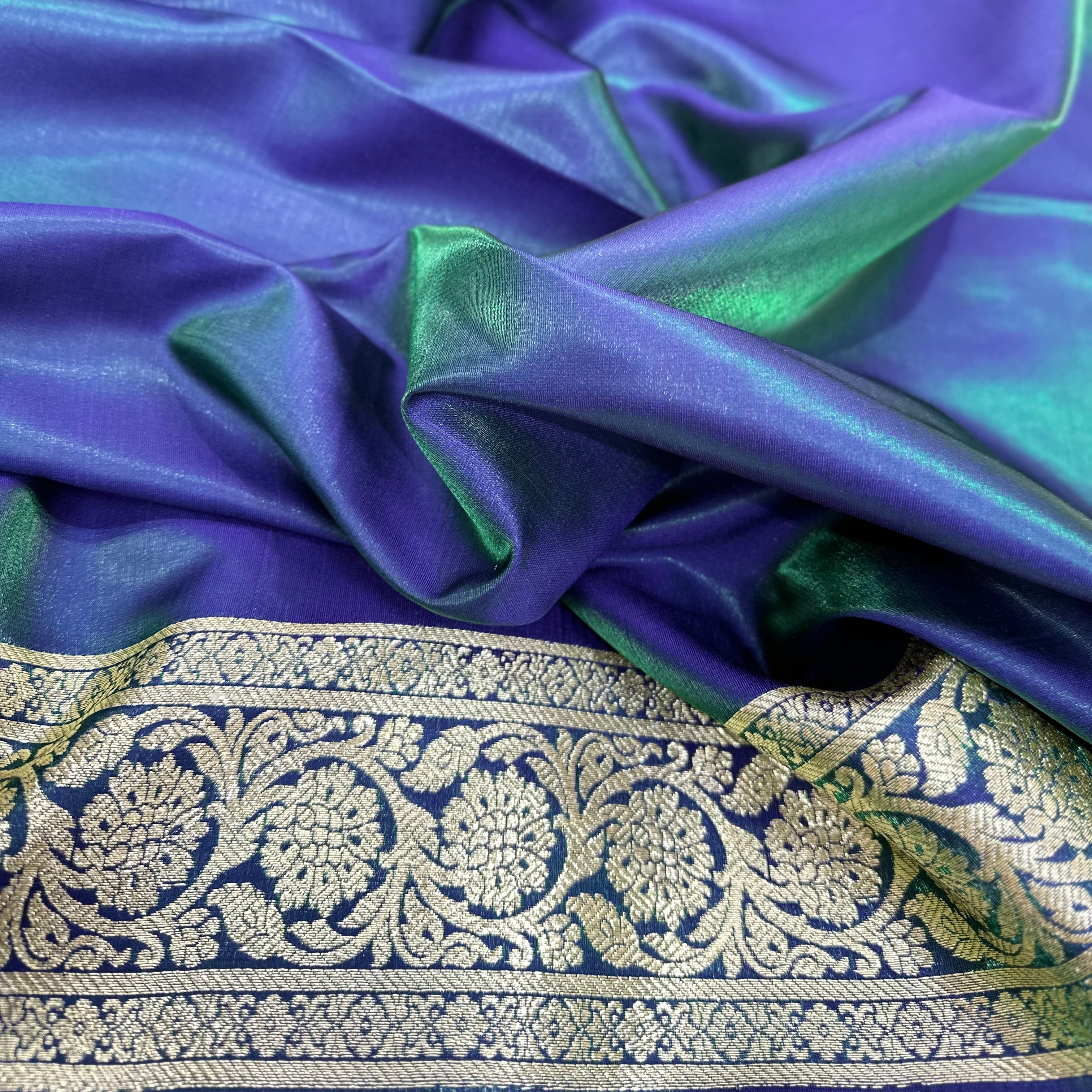 Satin Silk Jaal in Peacock Green Shades