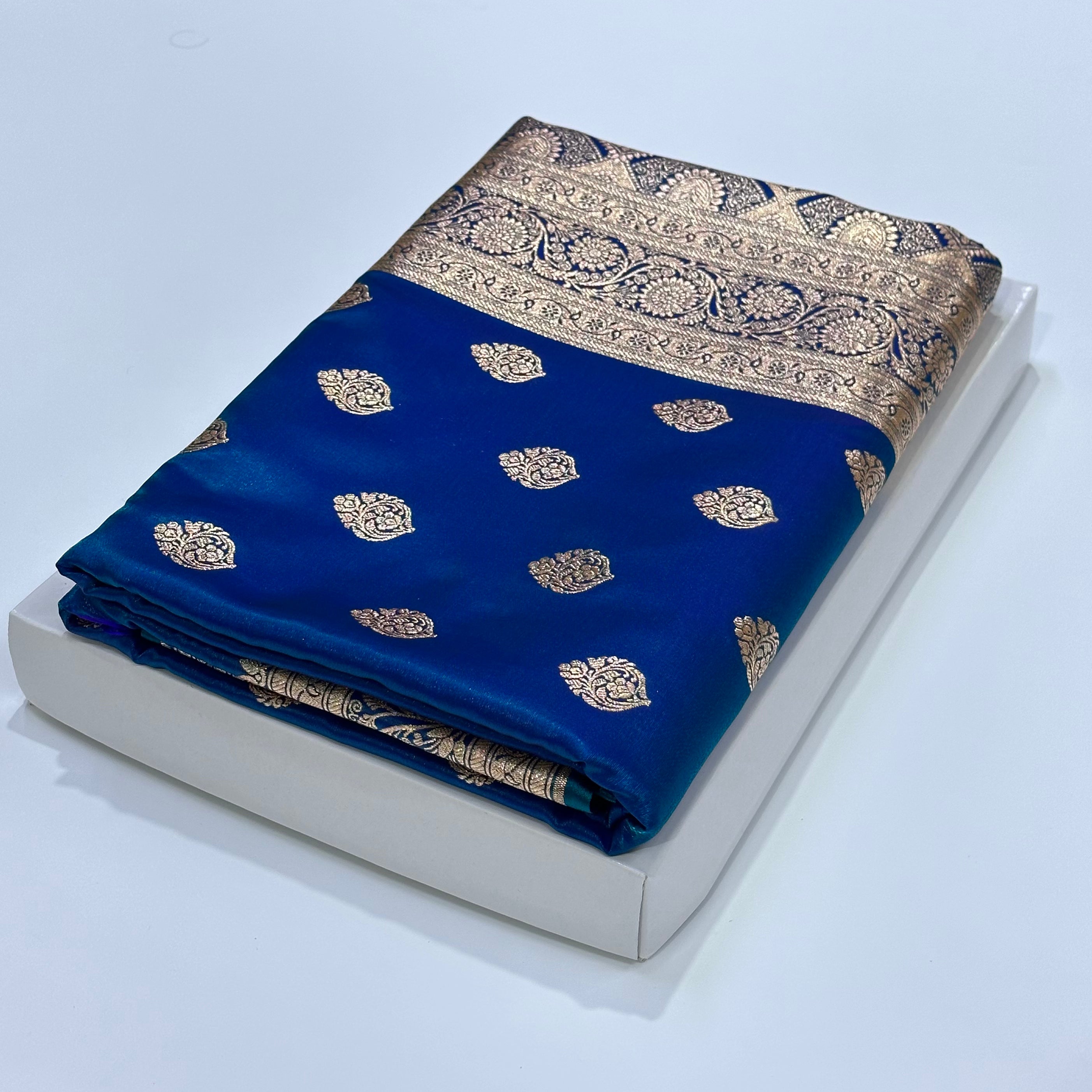 Ultra Light Weight Satin Silk Boota in Peacock Green Shades SS03