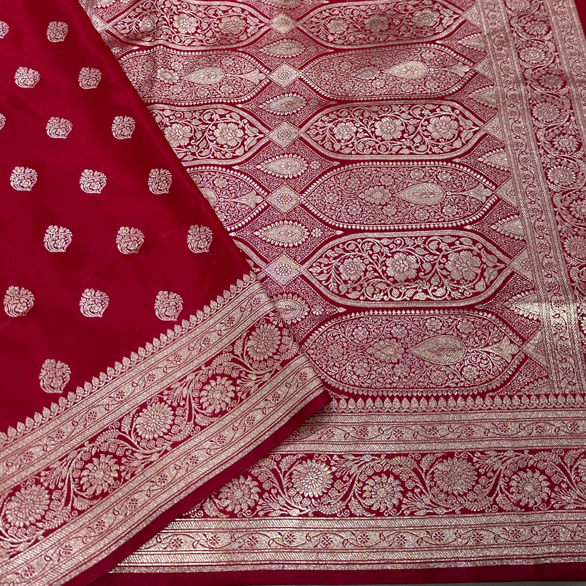 Ultra Light Weight Satin Silk Boota in Red Shades SS03