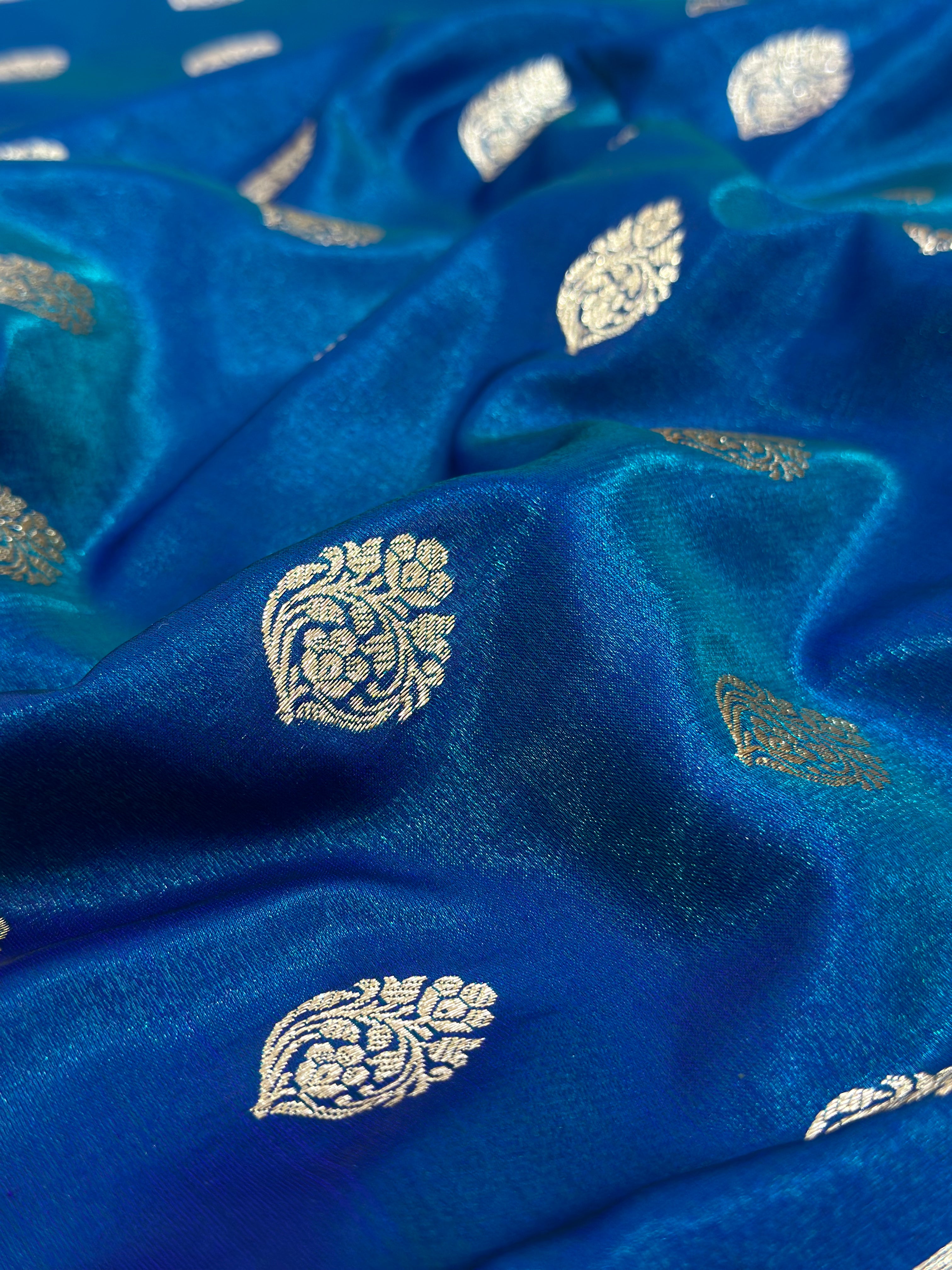 Ultra Light Weight Satin Silk Boota in Peacock Green Shades SS03