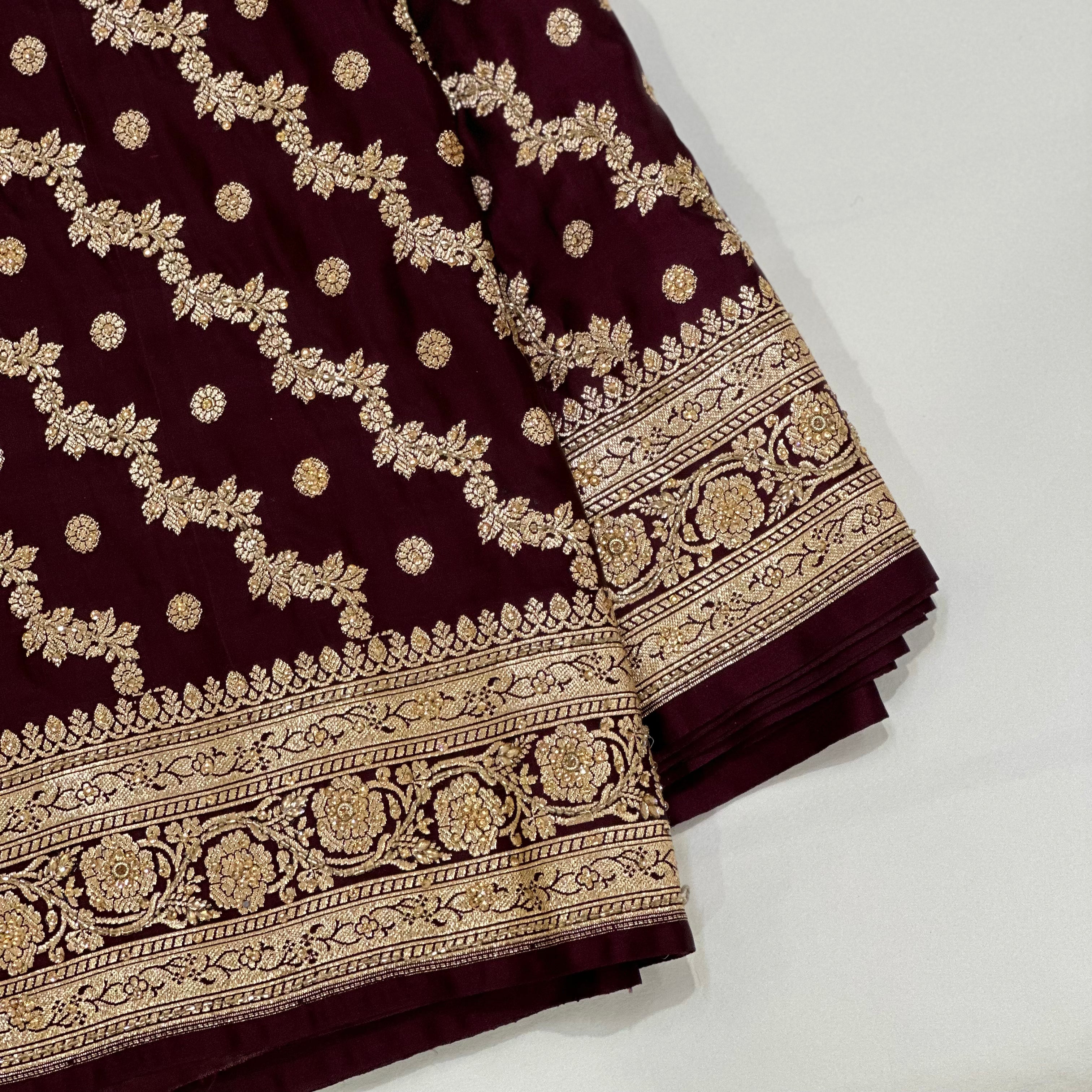 Chocolate Katan Silk Saree with Ari and Stone Work