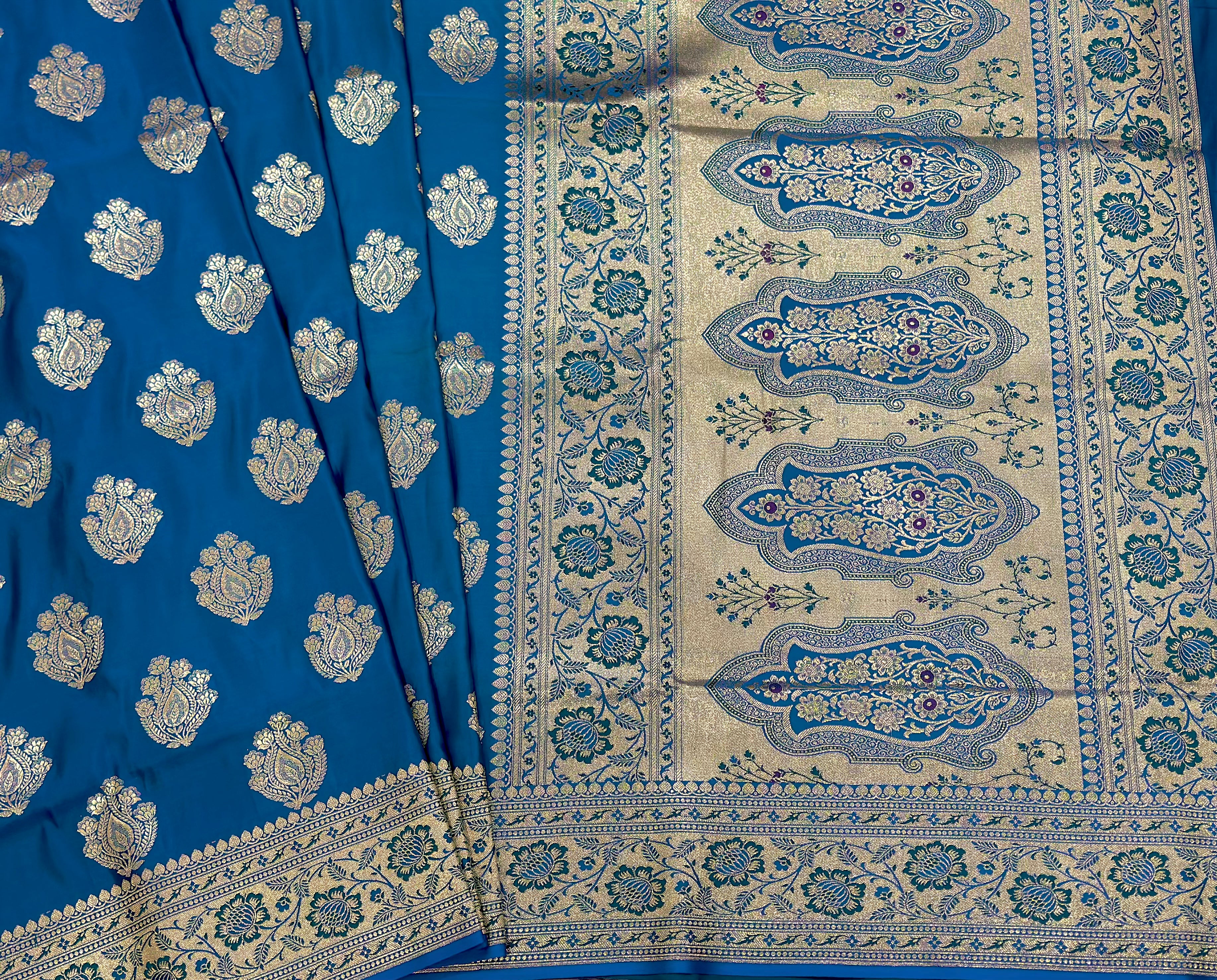 Katan Boota Saree In Firozy Blue Shades
