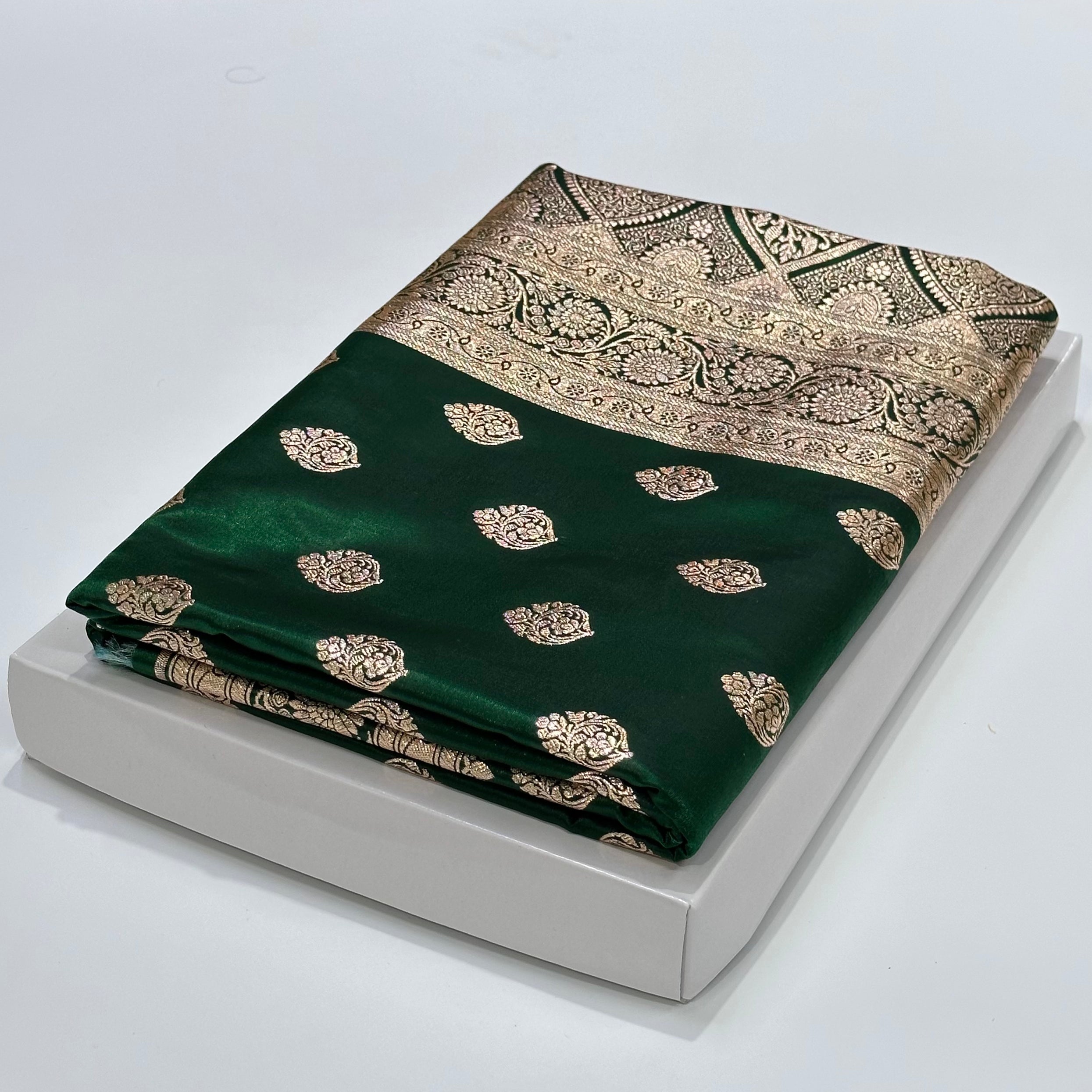 Ultra Light Weight Satin Silk Boota in Bottle Green Shades SS03