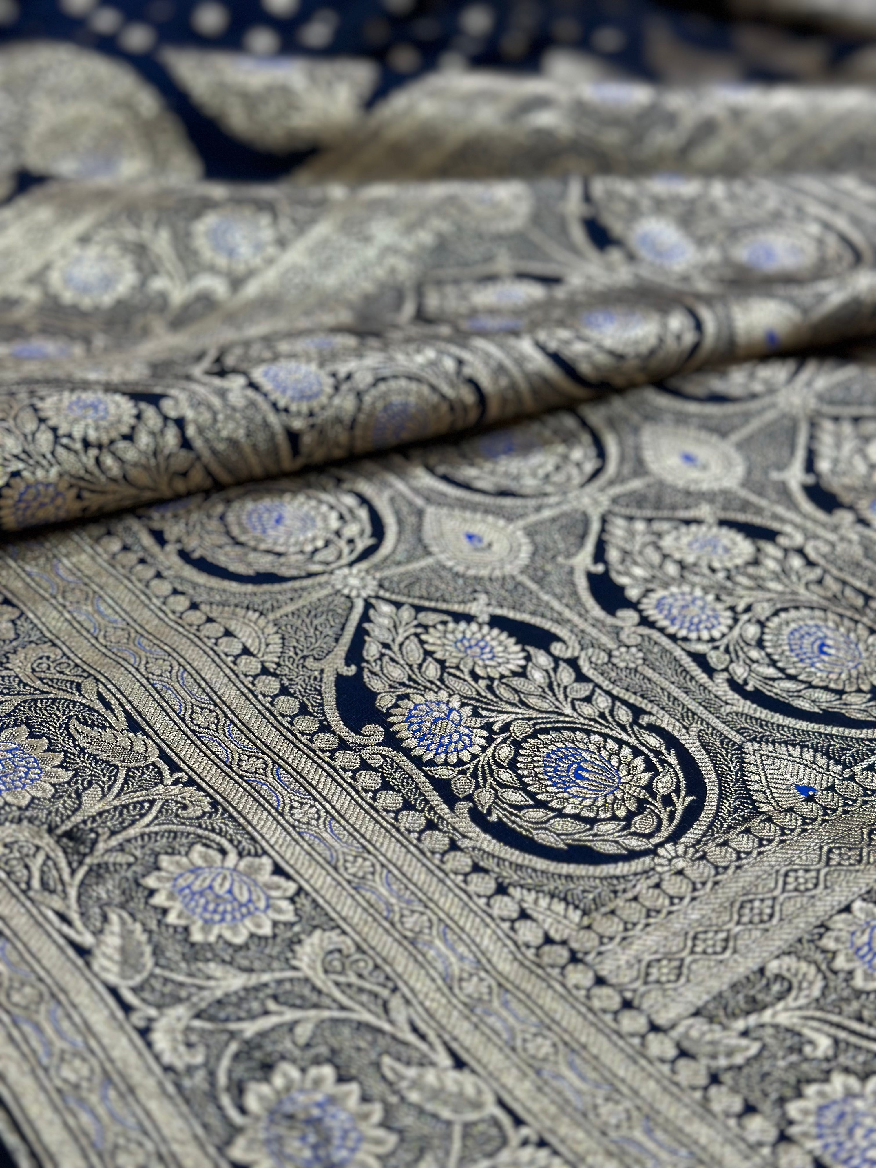 Blended Katan Silk Saree In Dark Navy Shades SK04