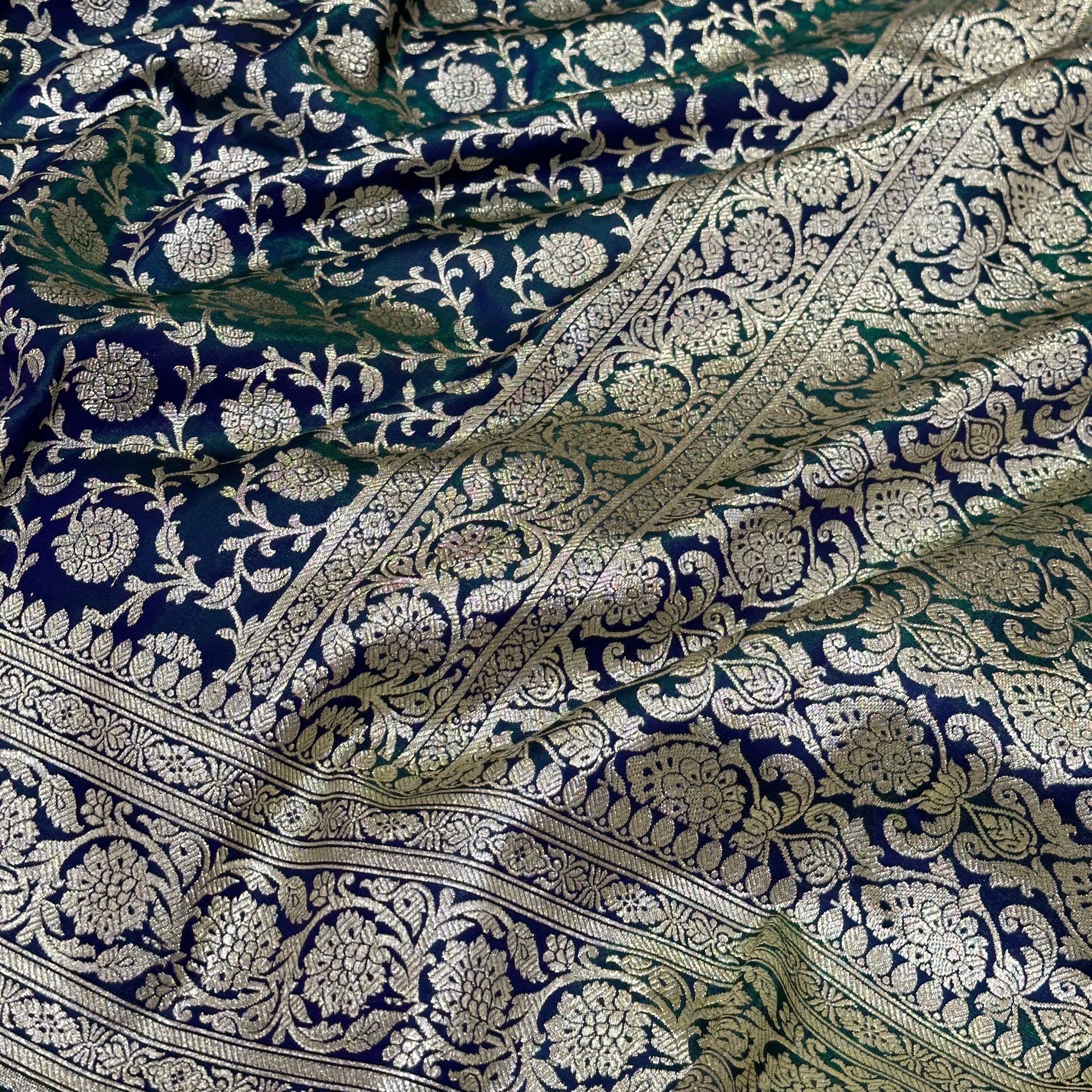 Satin Silk Jaal in Peacock Green Shades