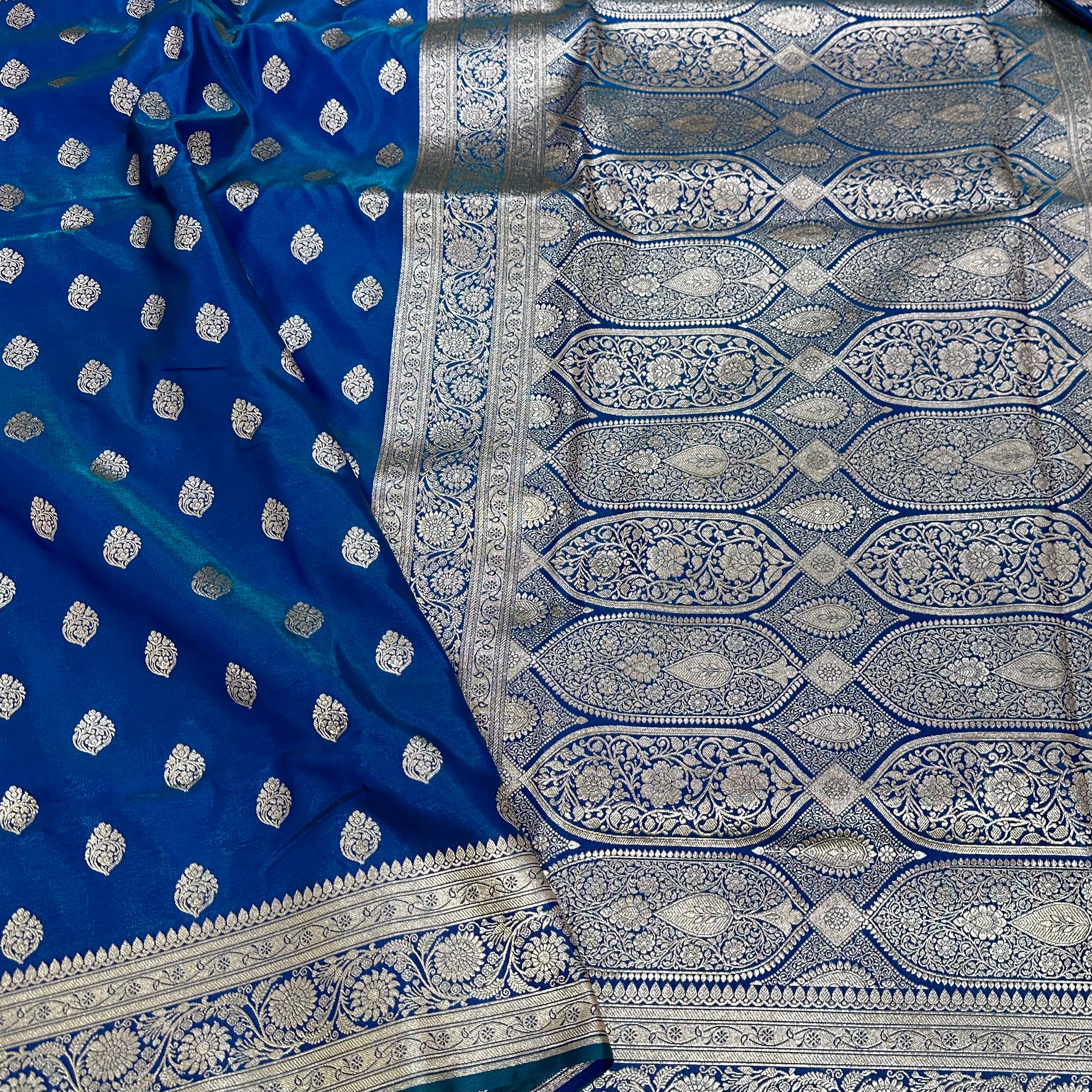 Ultra Light Weight Satin Silk Boota in Peacock Green Shades SS03