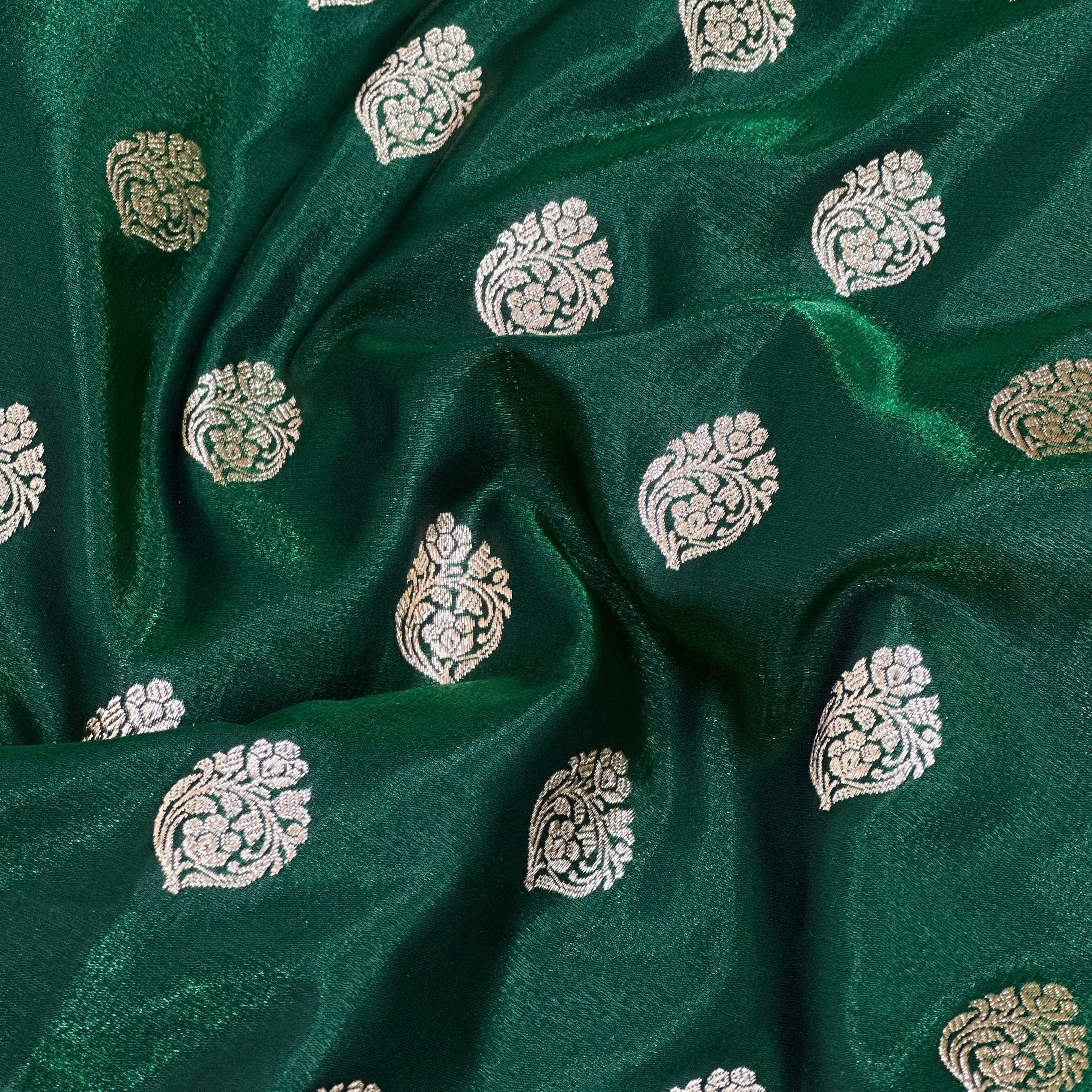 Ultra Light Weight Satin Silk Boota in Bottle Green Shades SS03