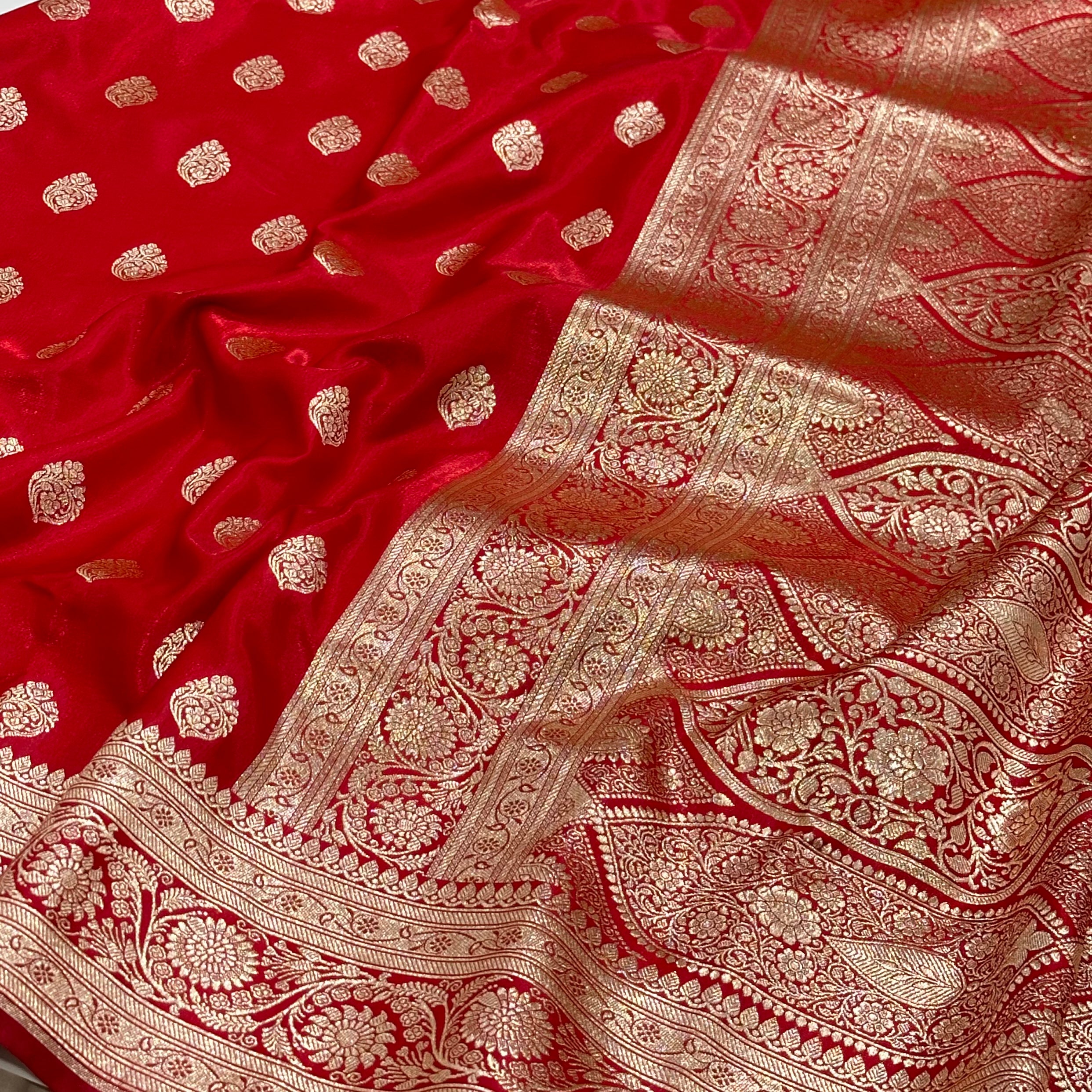 Ultra Light Weight Satin Silk Boota in Red Shades SS03