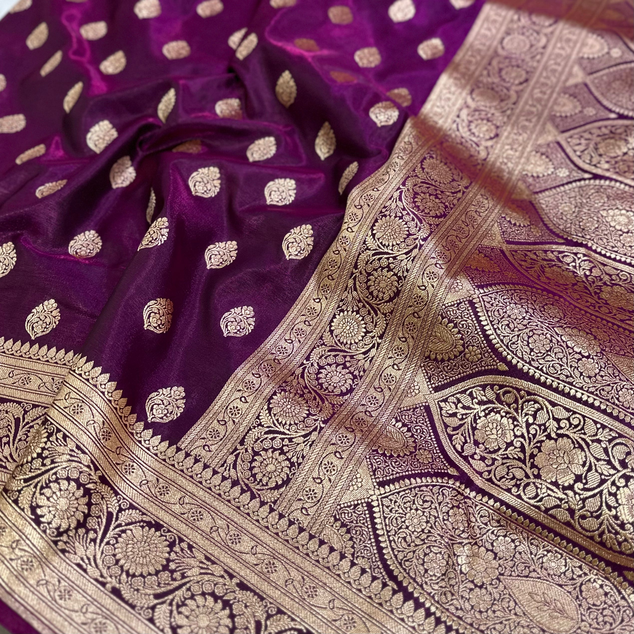 Ultra Light Weight Satin Silk Boota in Wine Shades SS03