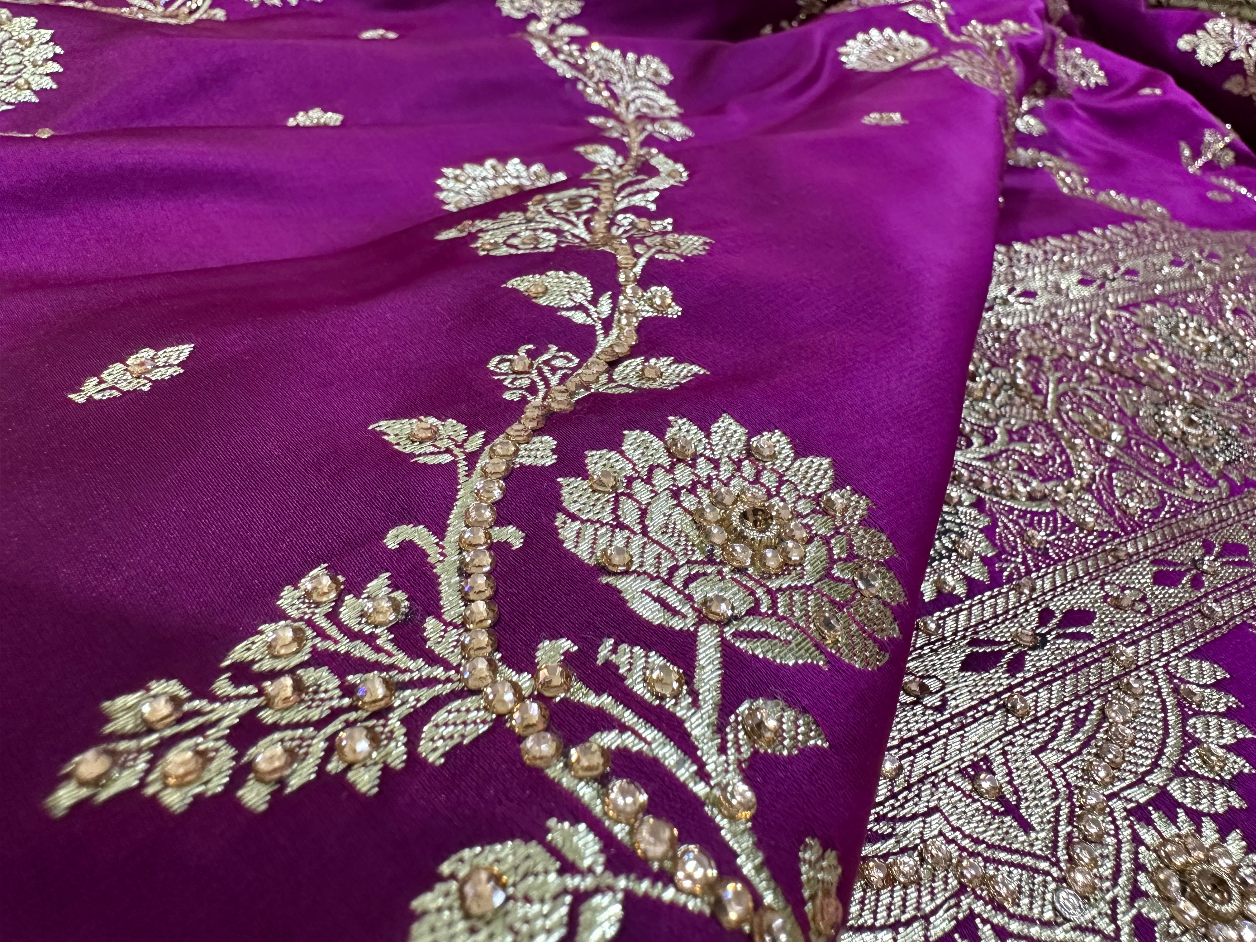 Wine Katan Silk Saree with Stone Work