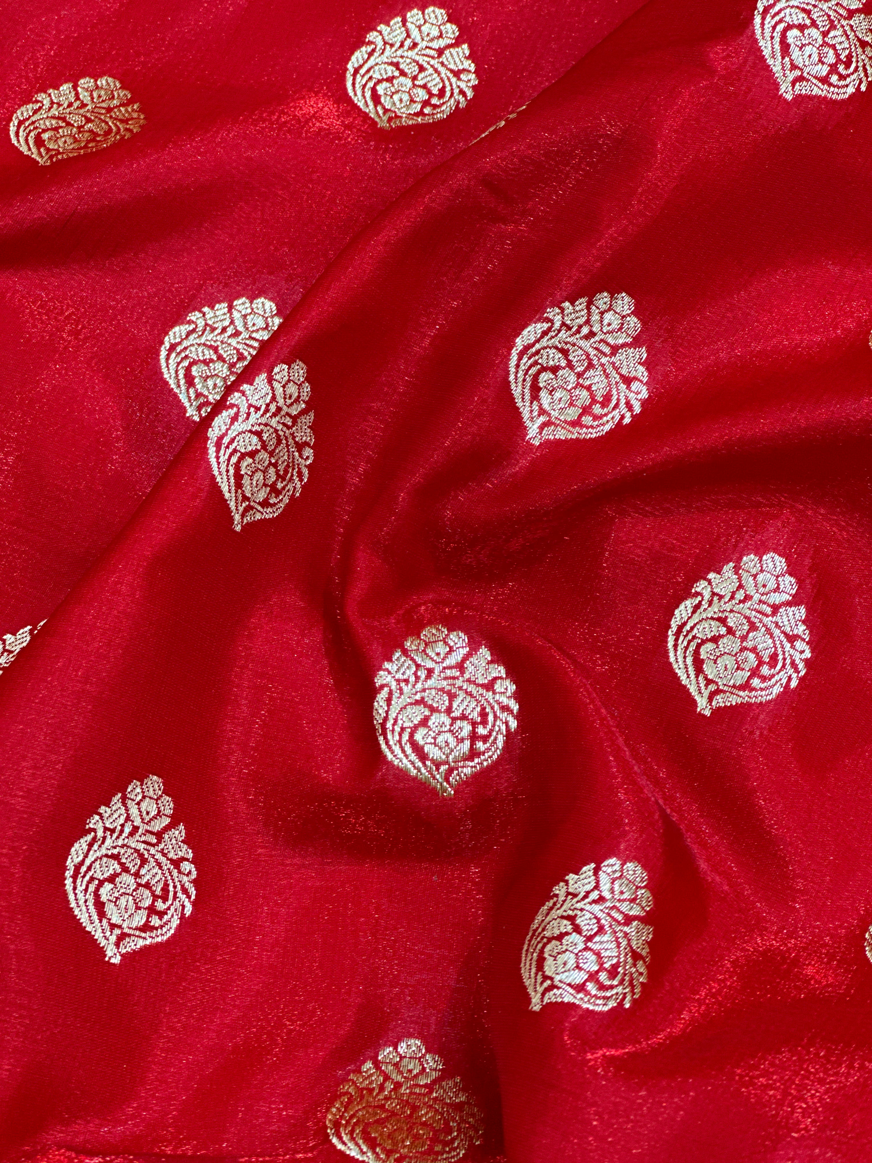 Ultra Light Weight Satin Silk Boota in Red Shades SS03