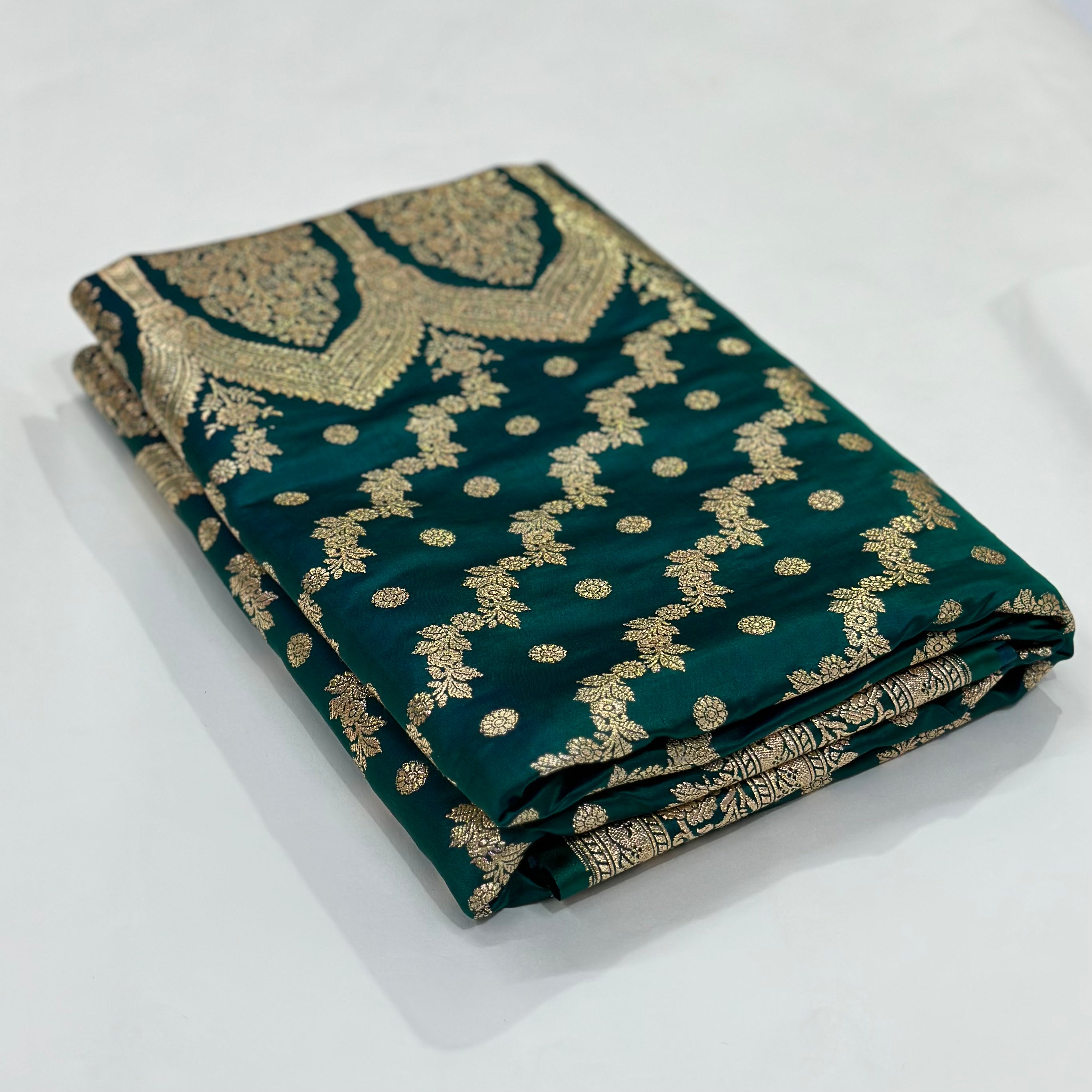 Katan Silk Saree In Peacock Green Shades