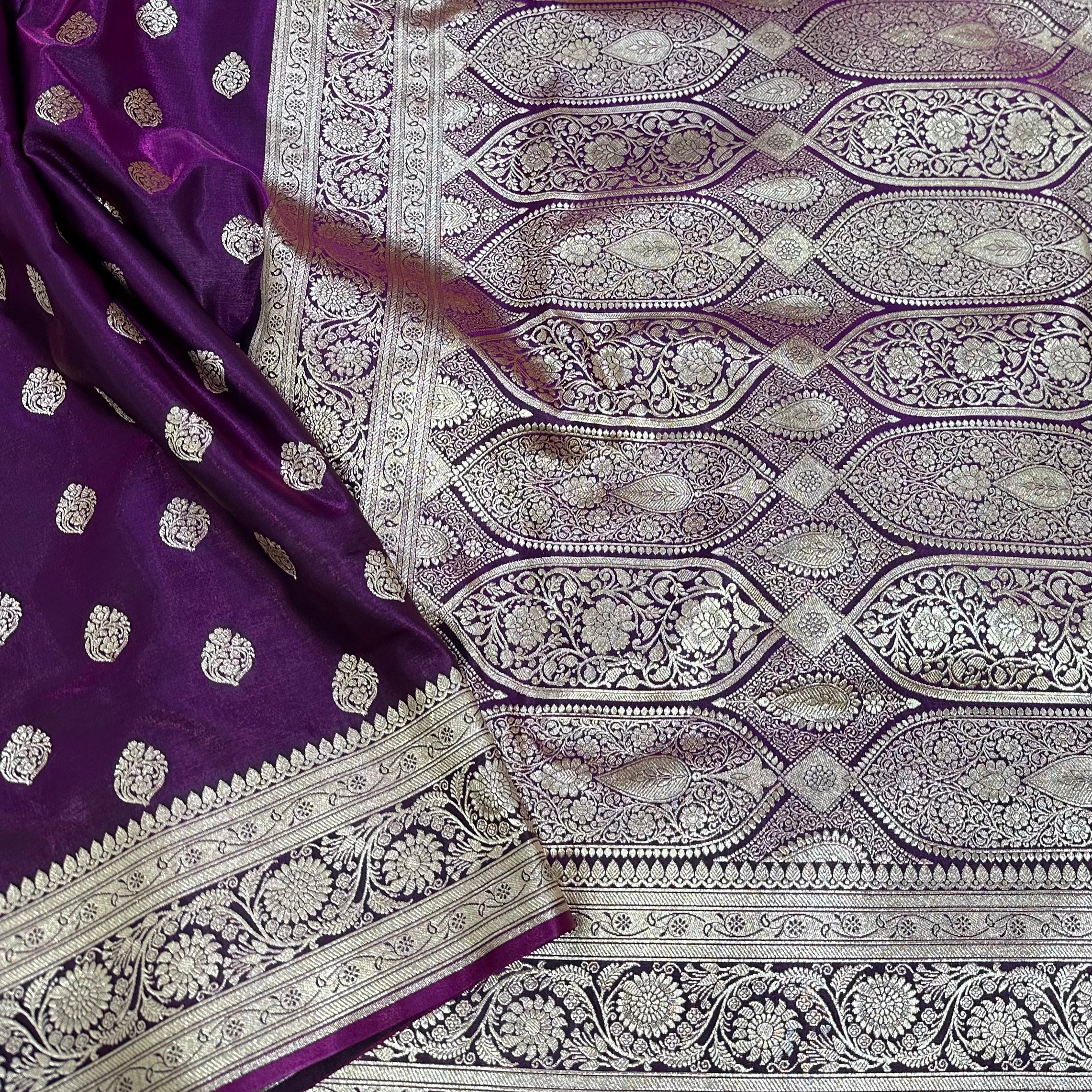 Ultra Light Weight Satin Silk Boota in Wine Shades SS03