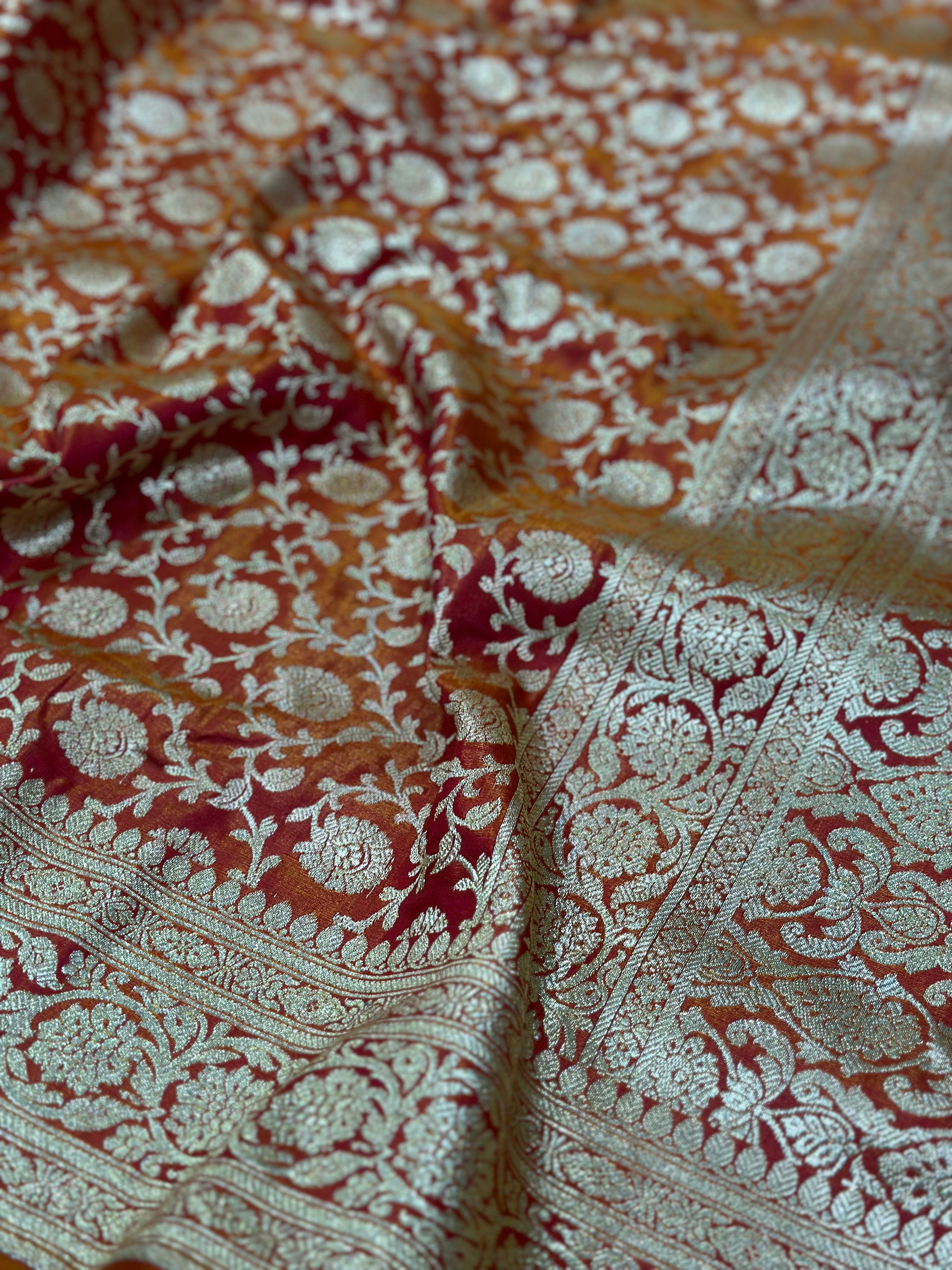 Satin Silk Jaal in Mari Gold Shades SS21