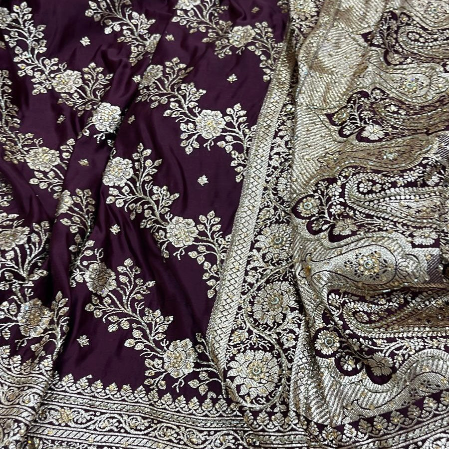 Garnet Katan Silk Saree with Ari and Stone Work