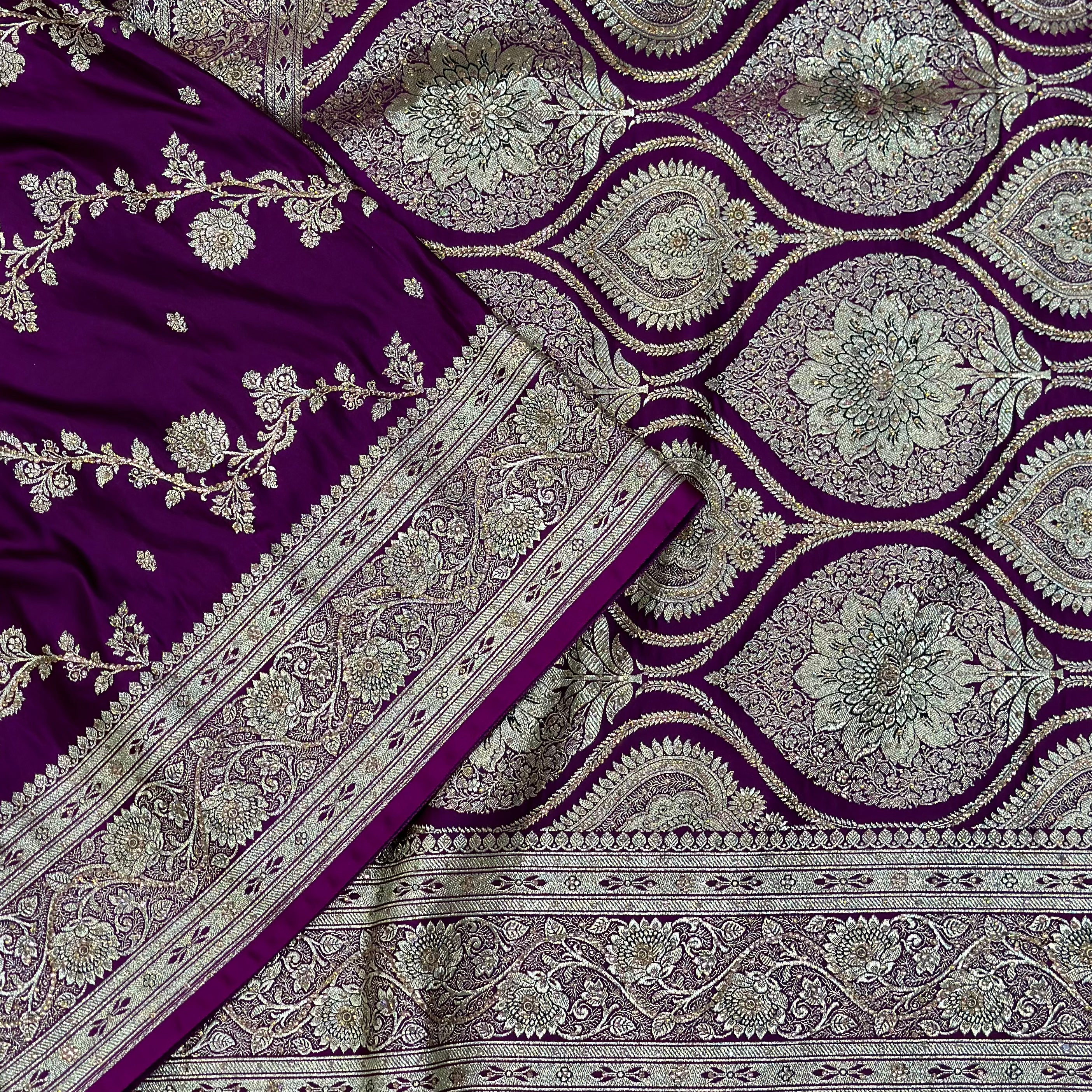 Wine Katan Silk Saree with Stone Work