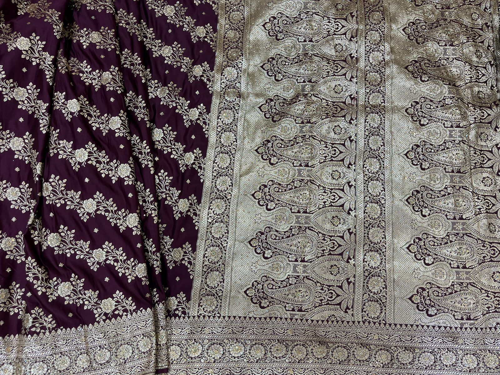 Garnet Katan Silk Saree with Ari and Stone Work