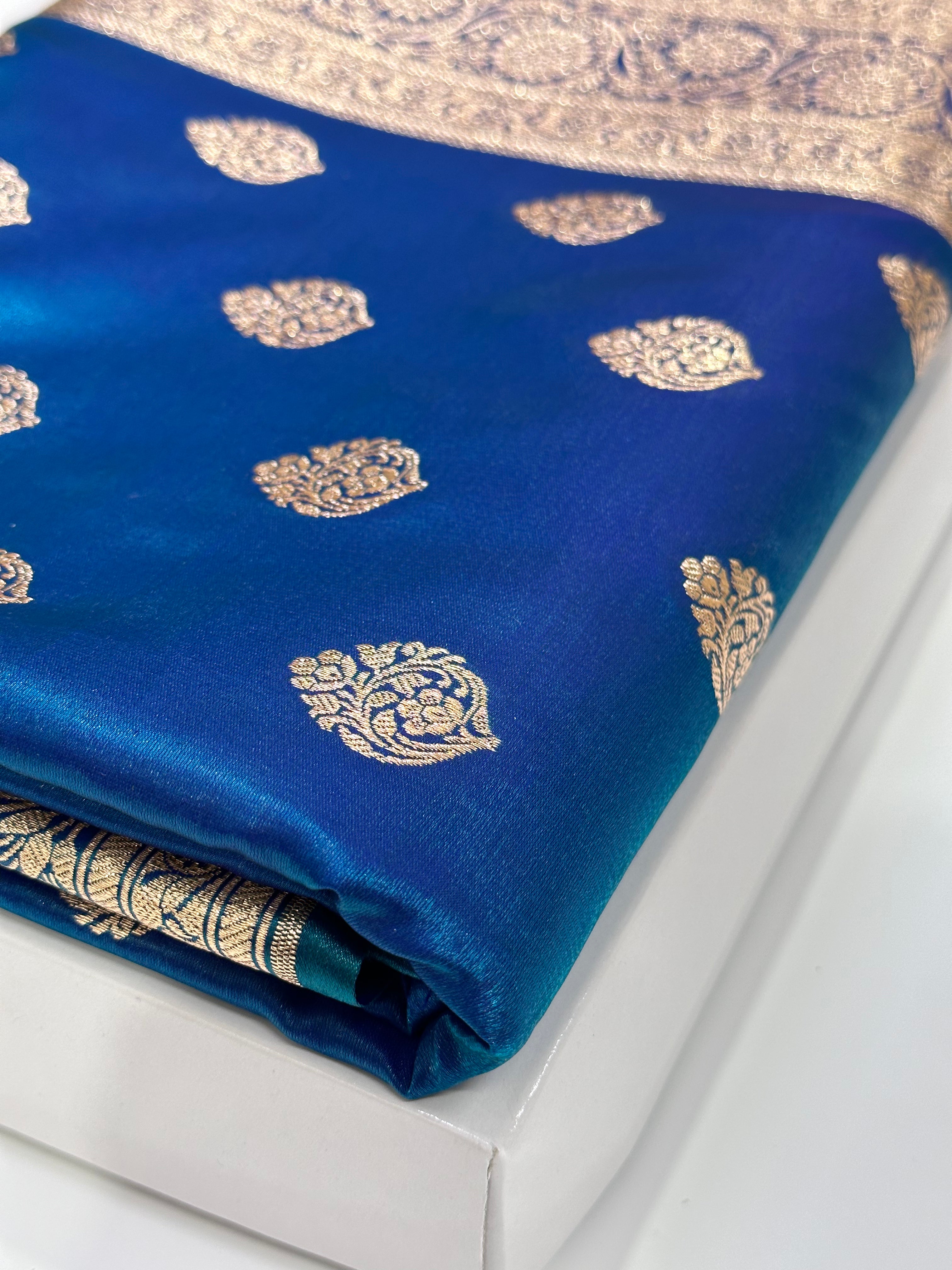 Ultra Light Weight Satin Silk Boota in Peacock Green Shades SS03