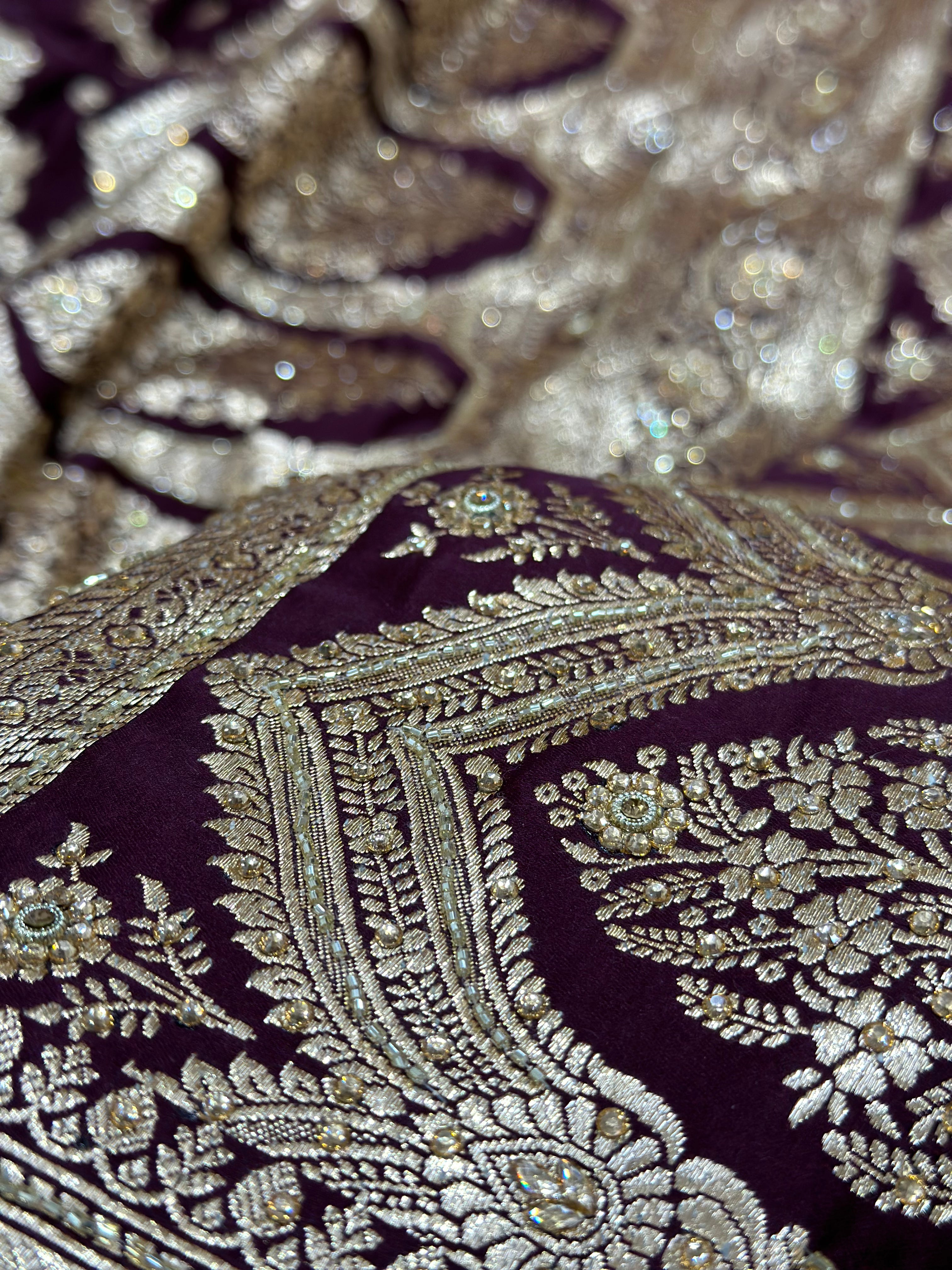 Chocolate Katan Silk Saree with Ari and Stone Work