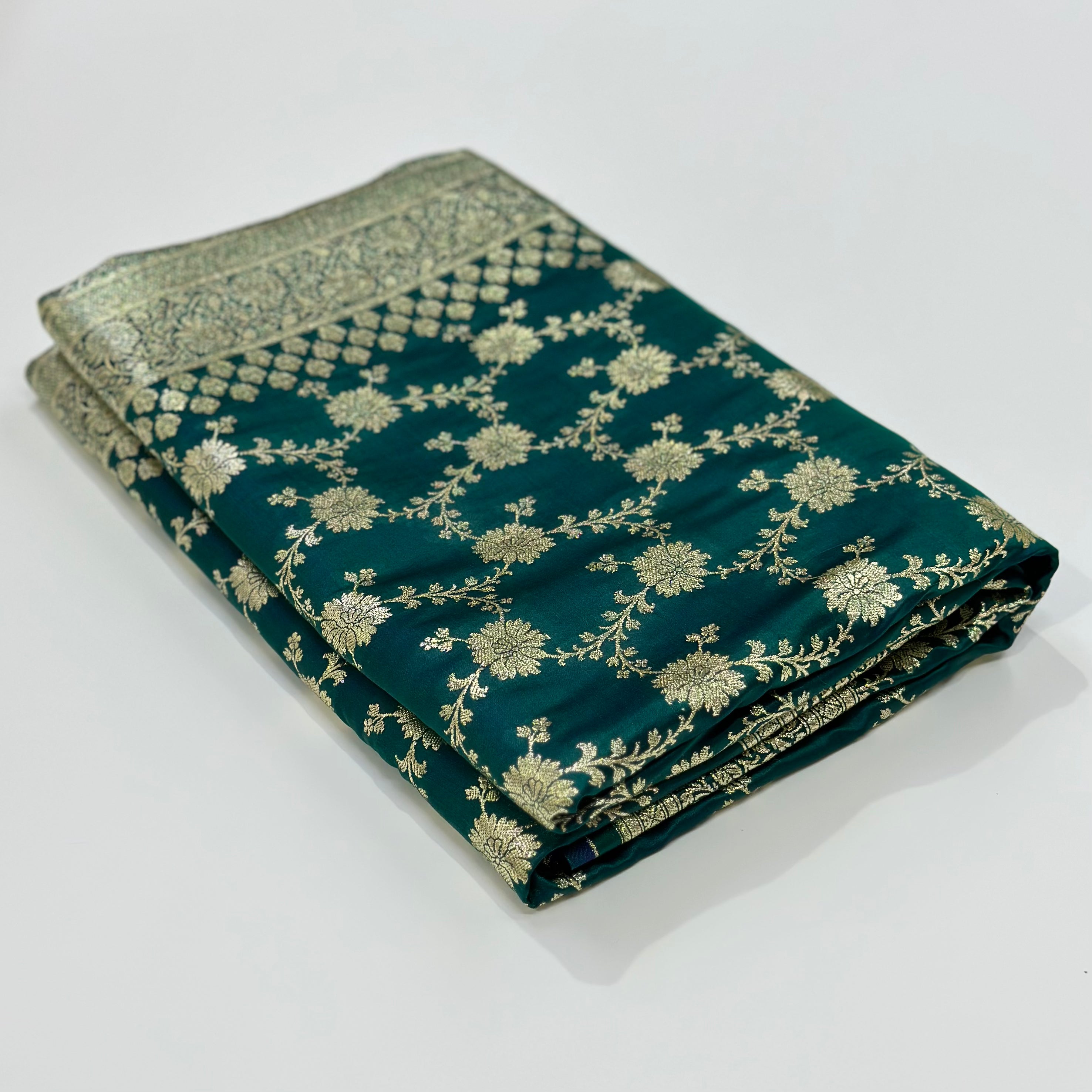 Katan Silk Saree In Peacock green Shades with Blouse