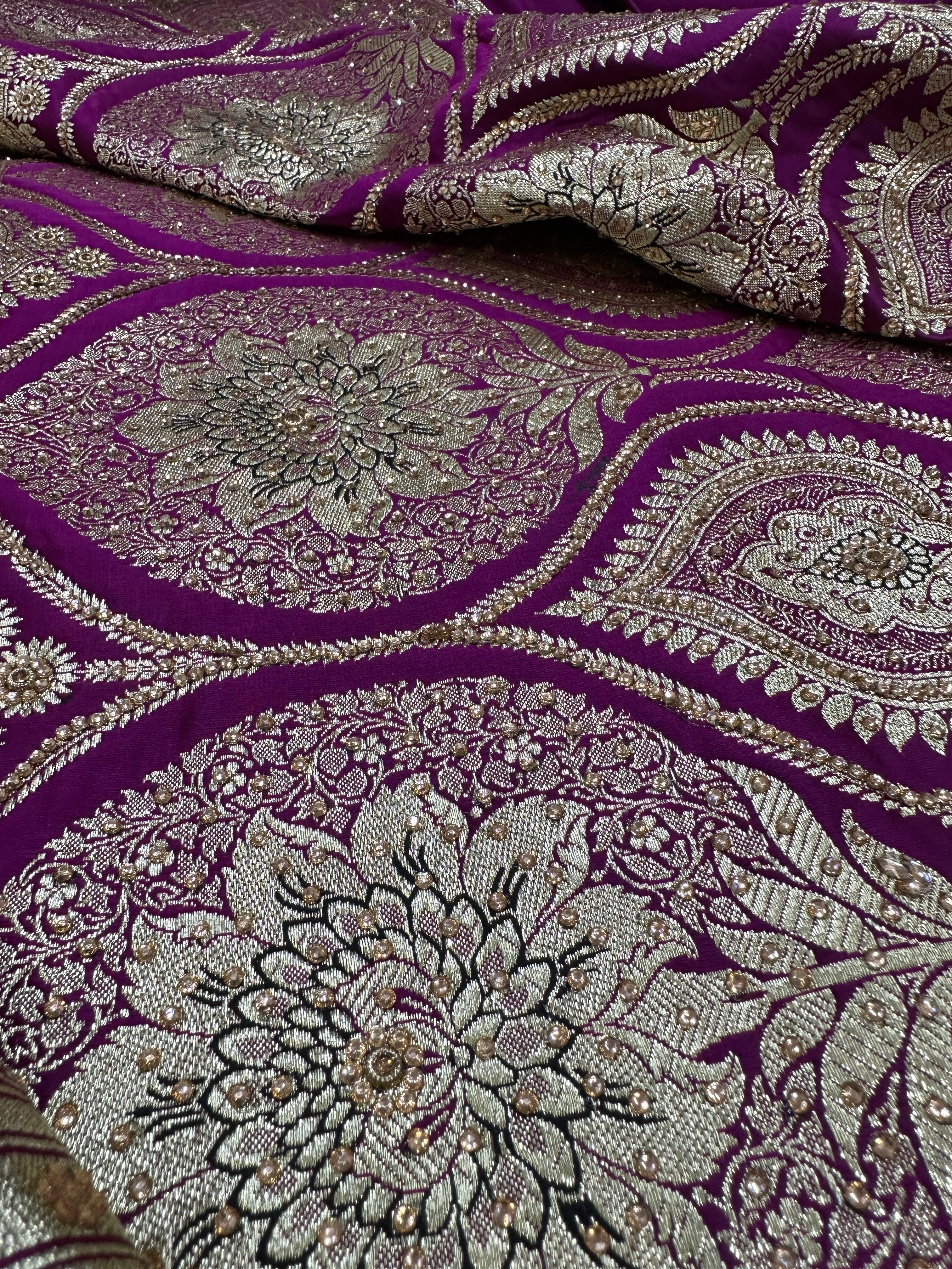 Wine Katan Silk Saree with Stone Work