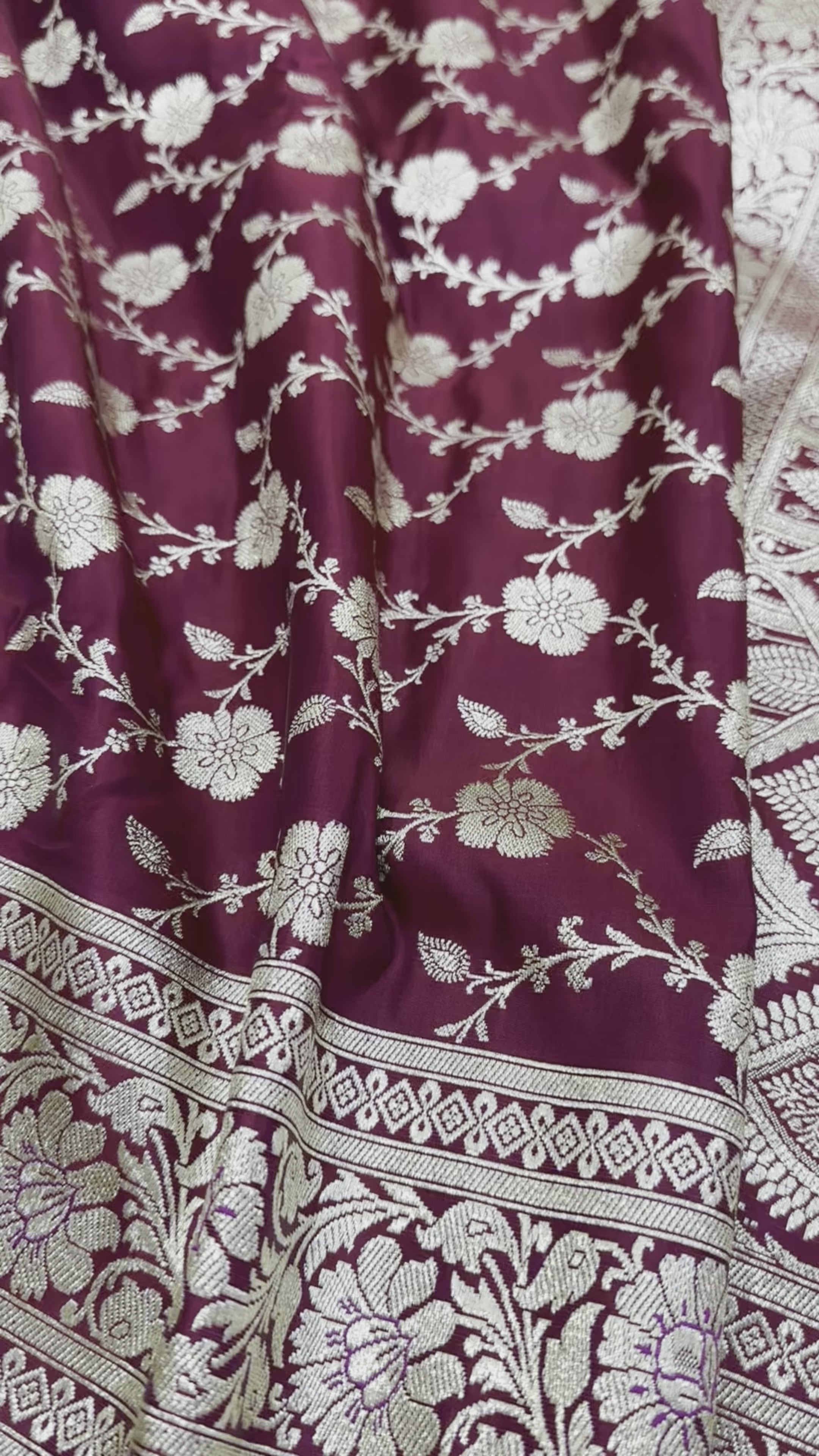 Mahroon-Maganta Jaal Satin Katan Silk Saree SK18
