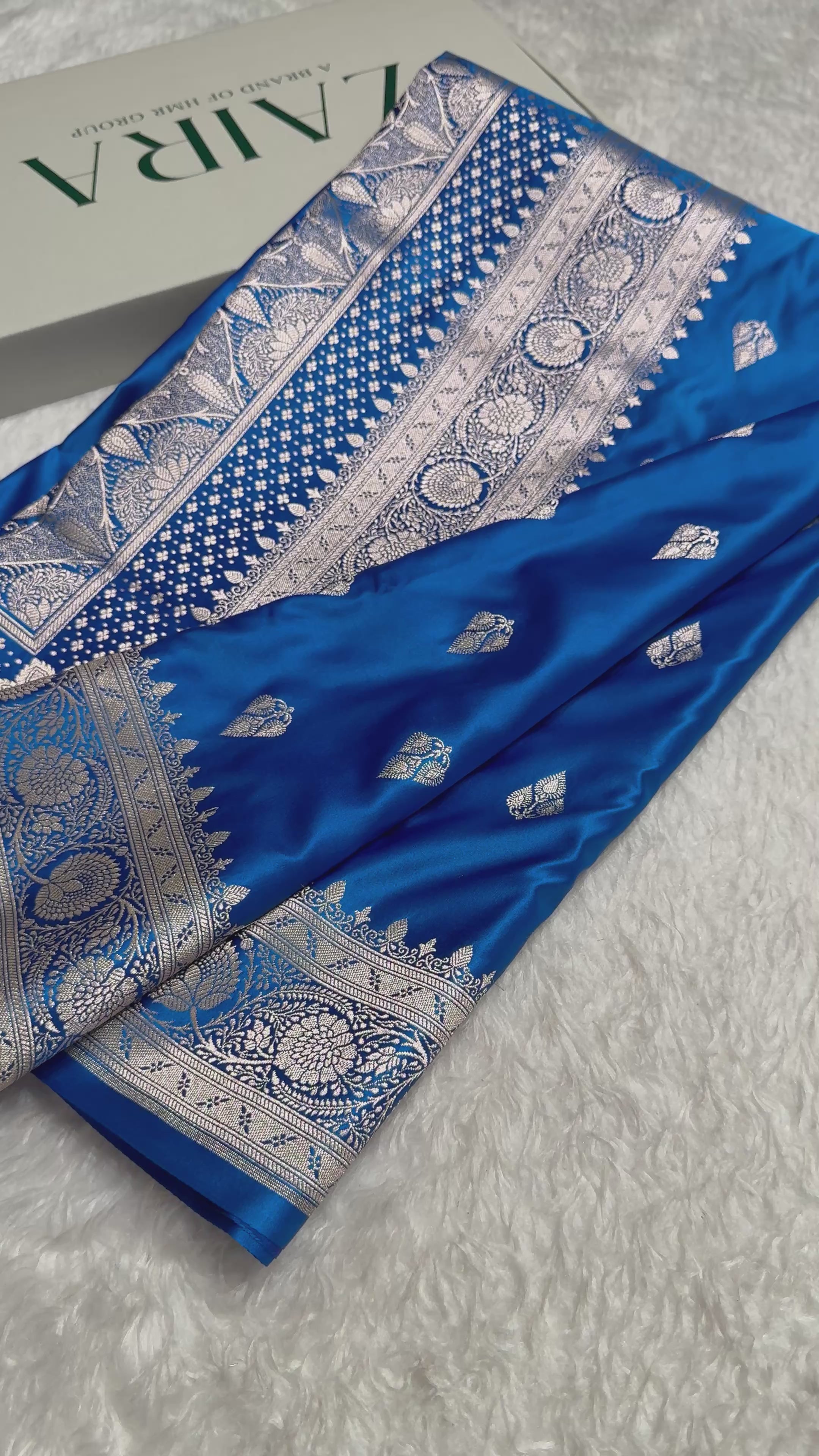 French Blue Banarasi Booti Katan Silk Saree