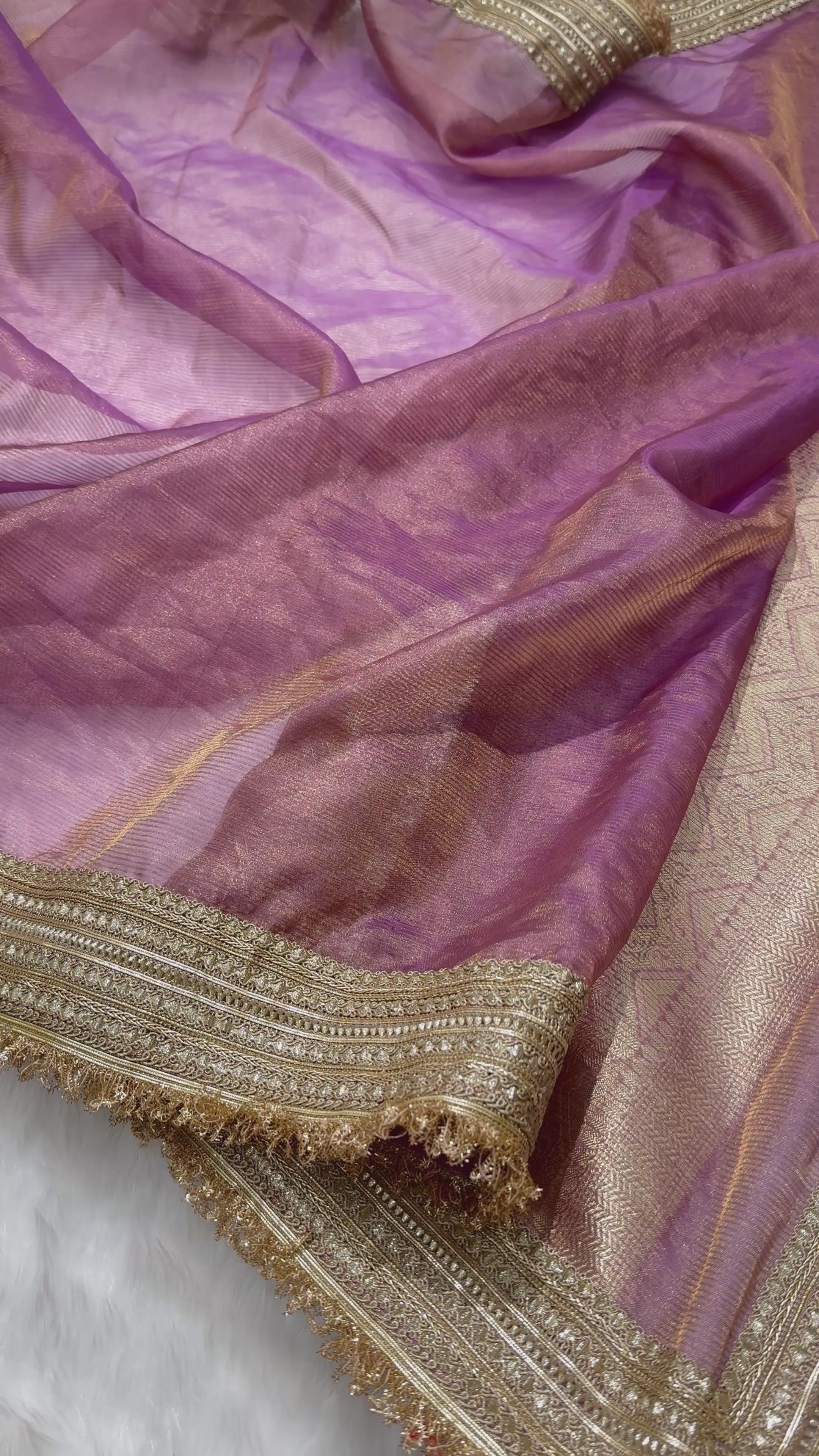 Lavender Shades Semi Pure Tissue Silk Saree with Gotta Patti TGP02