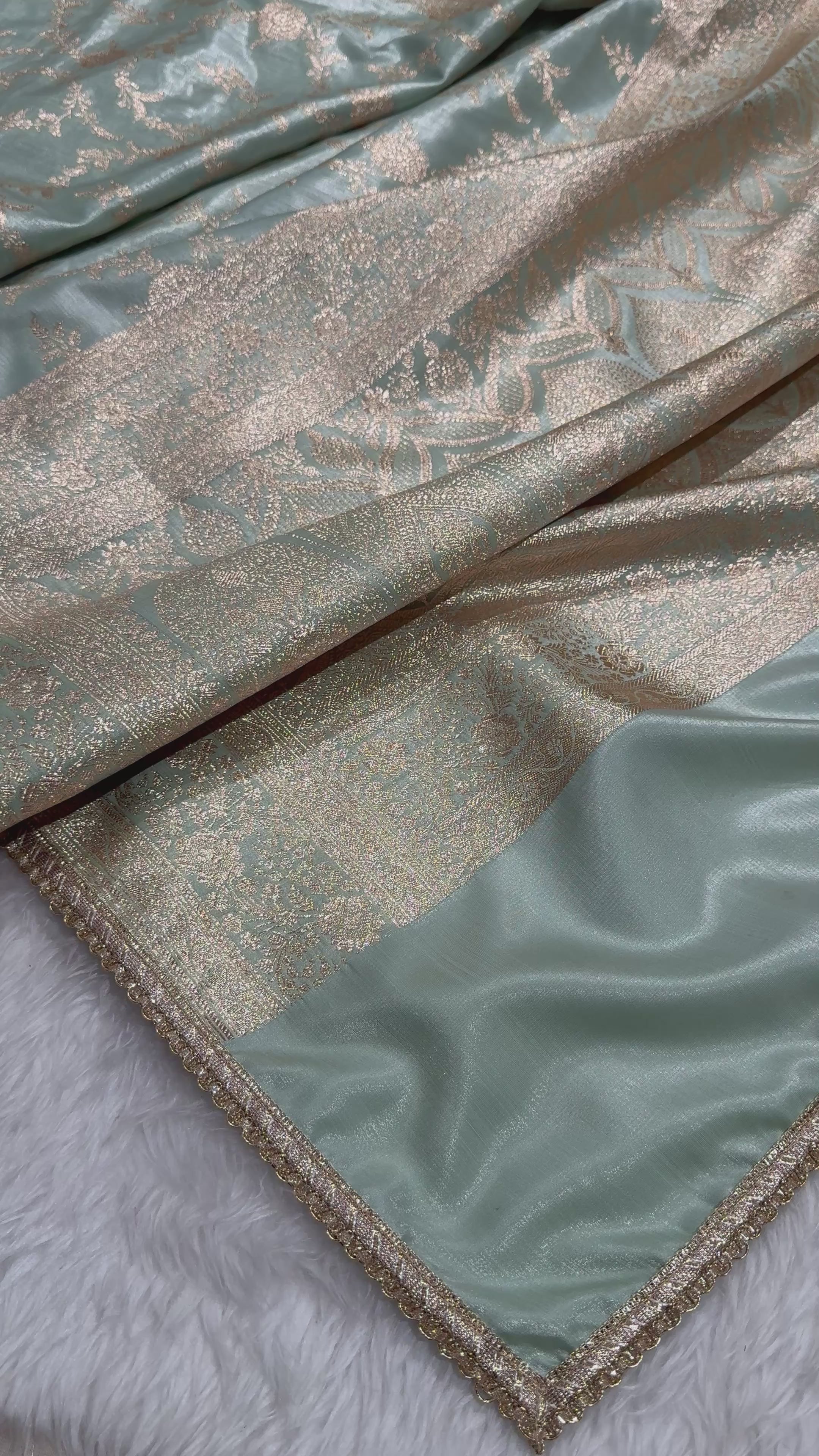 Mint Green Satin Silk Saree with gotta patti SSGP12