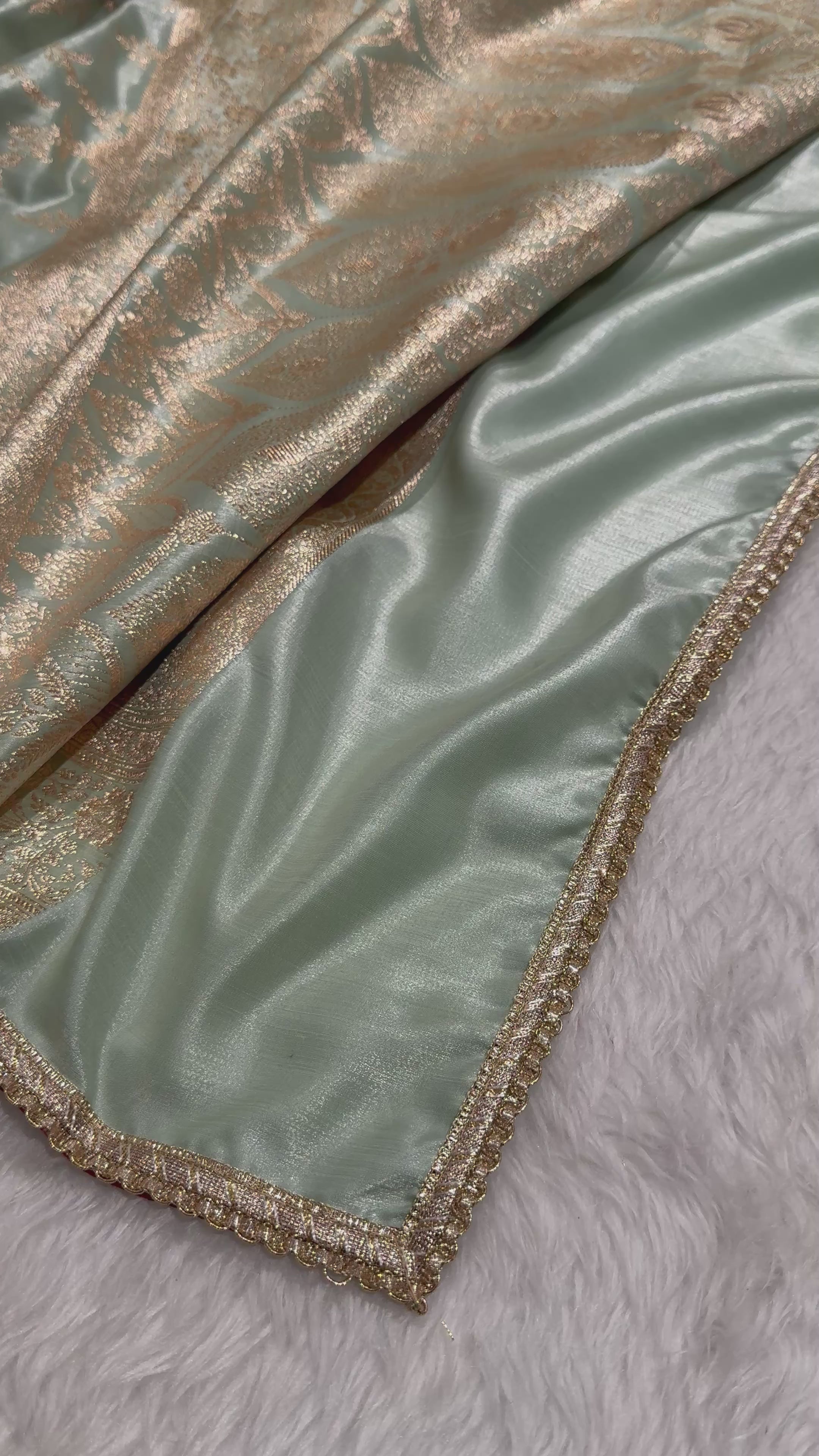 Mint Green Satin Silk Saree with gotta patti SSGP12