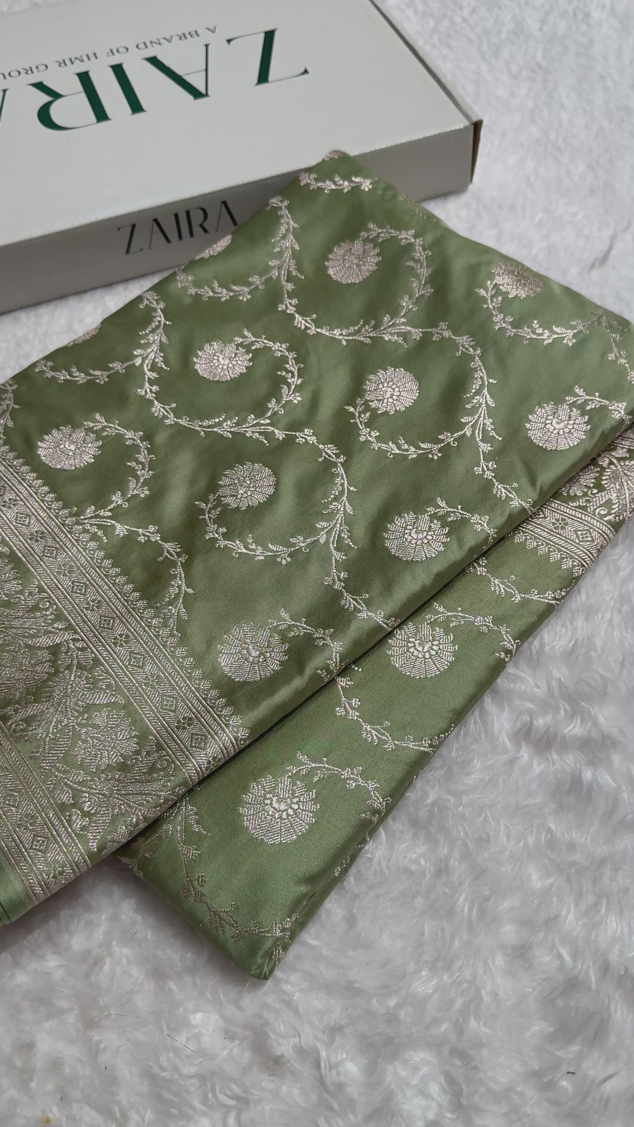 Sage Green Mashru Silk Banarasi Saree With Jaal