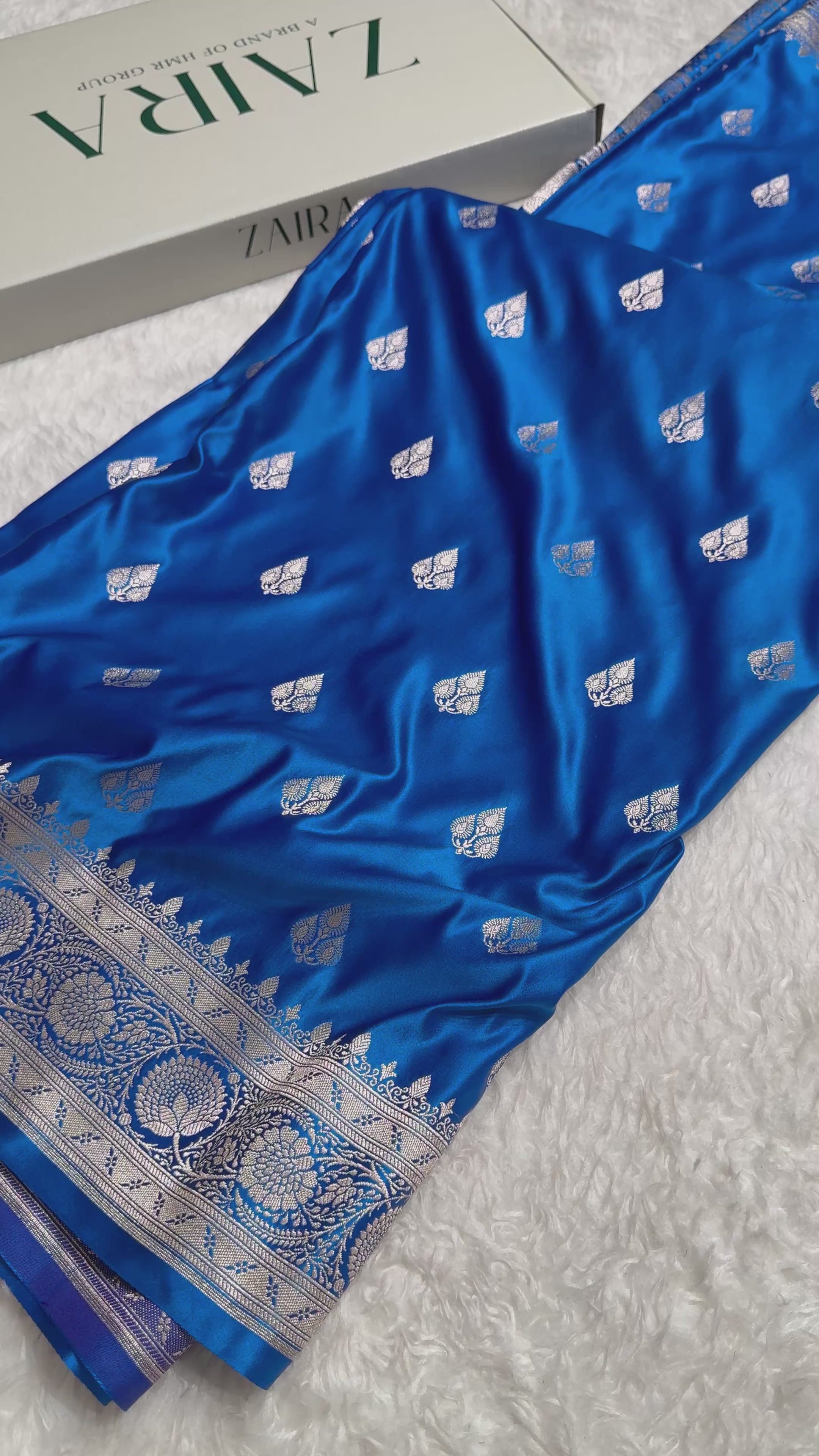 French Blue Banarasi Booti Katan Silk Saree