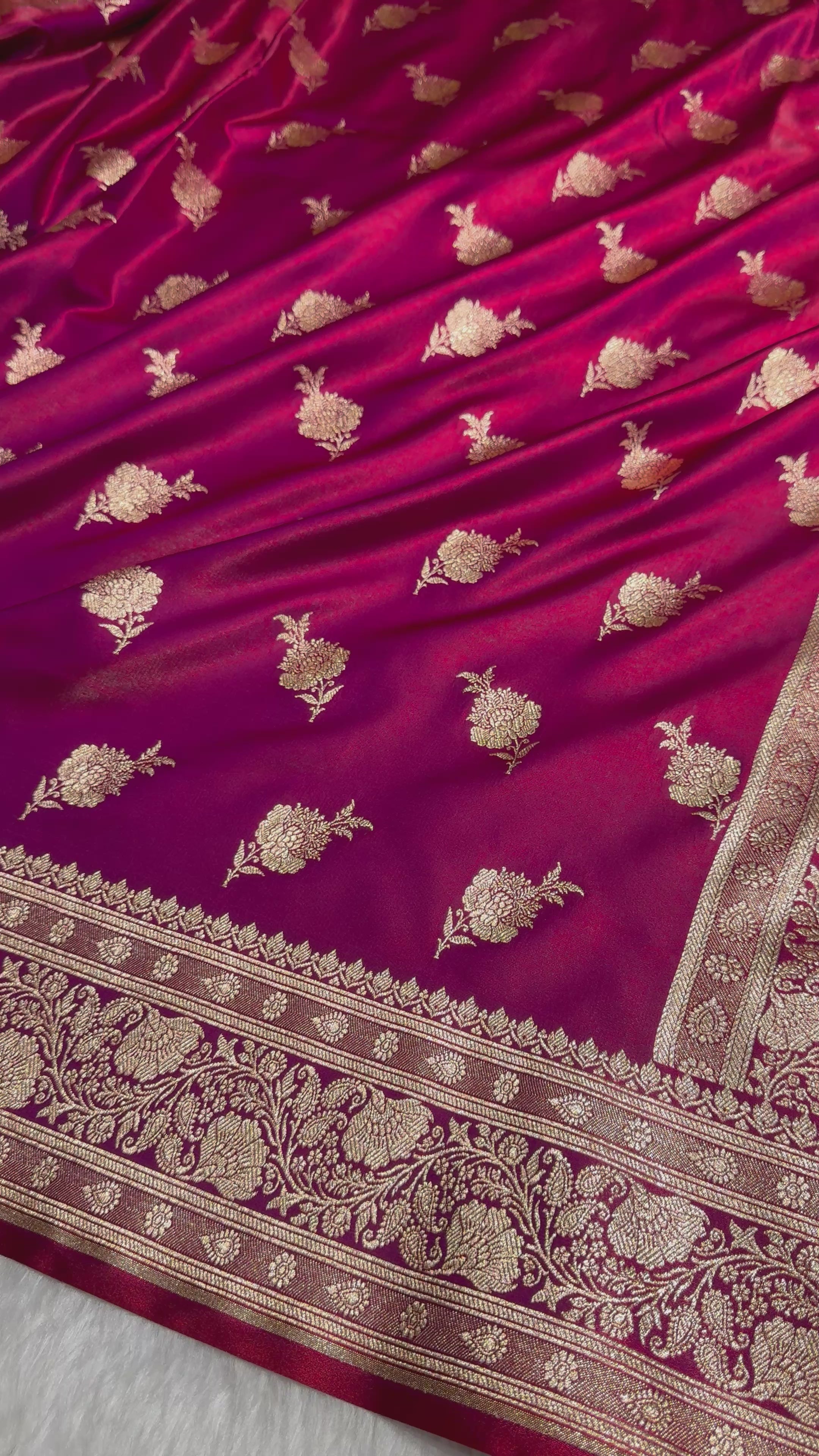 Satin Silk Saree Floral Boota in Magenta Red Shades SS26