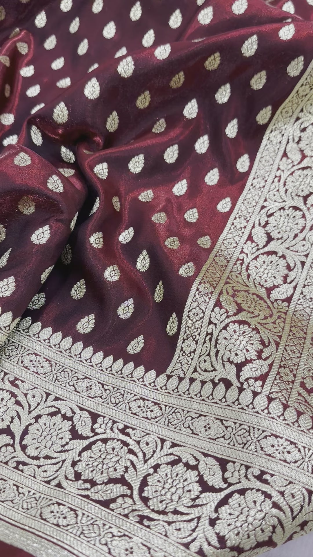Satin Silk Booti in Mahroon Shades SS01