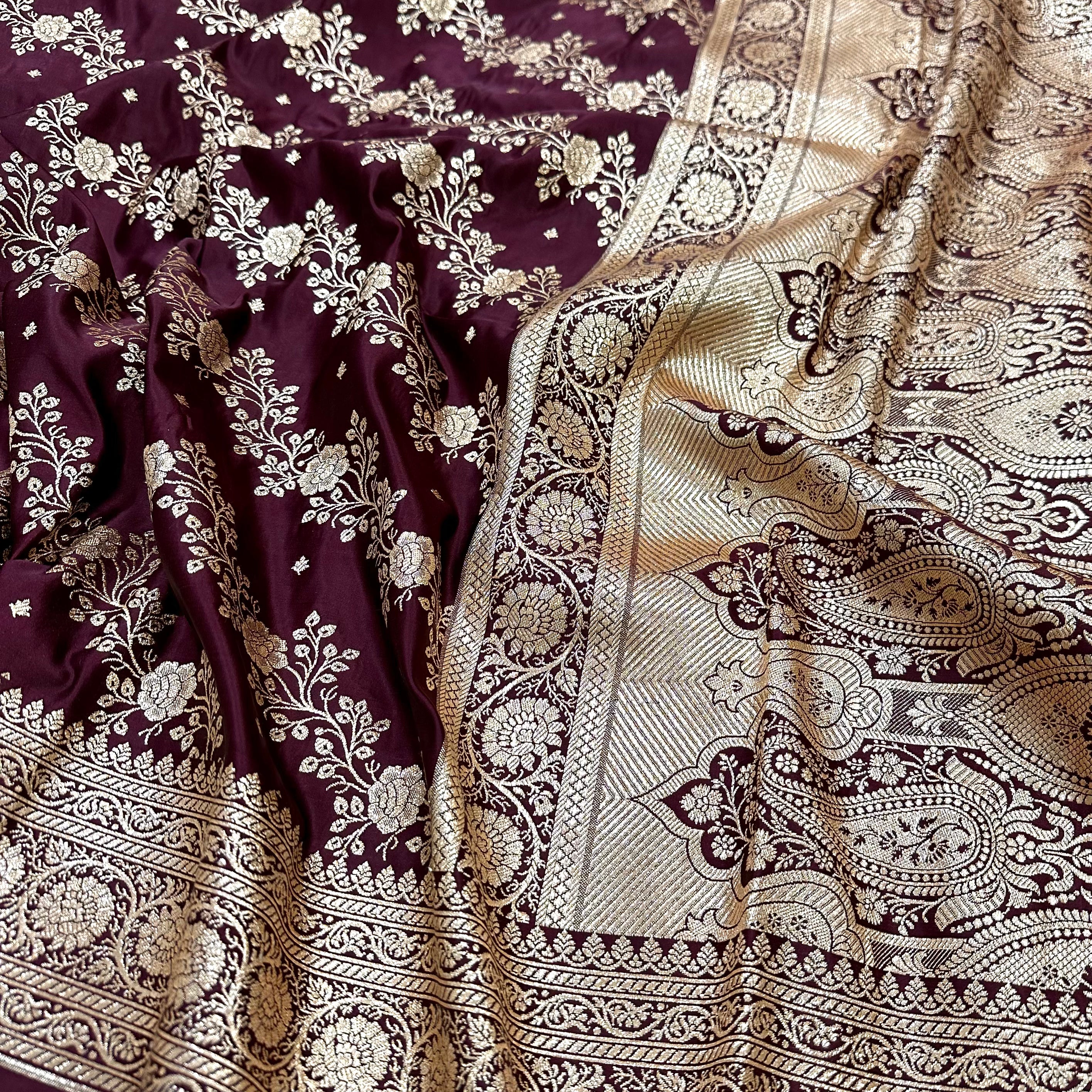 Cross Katan Silk Saree In Chocolate Shades