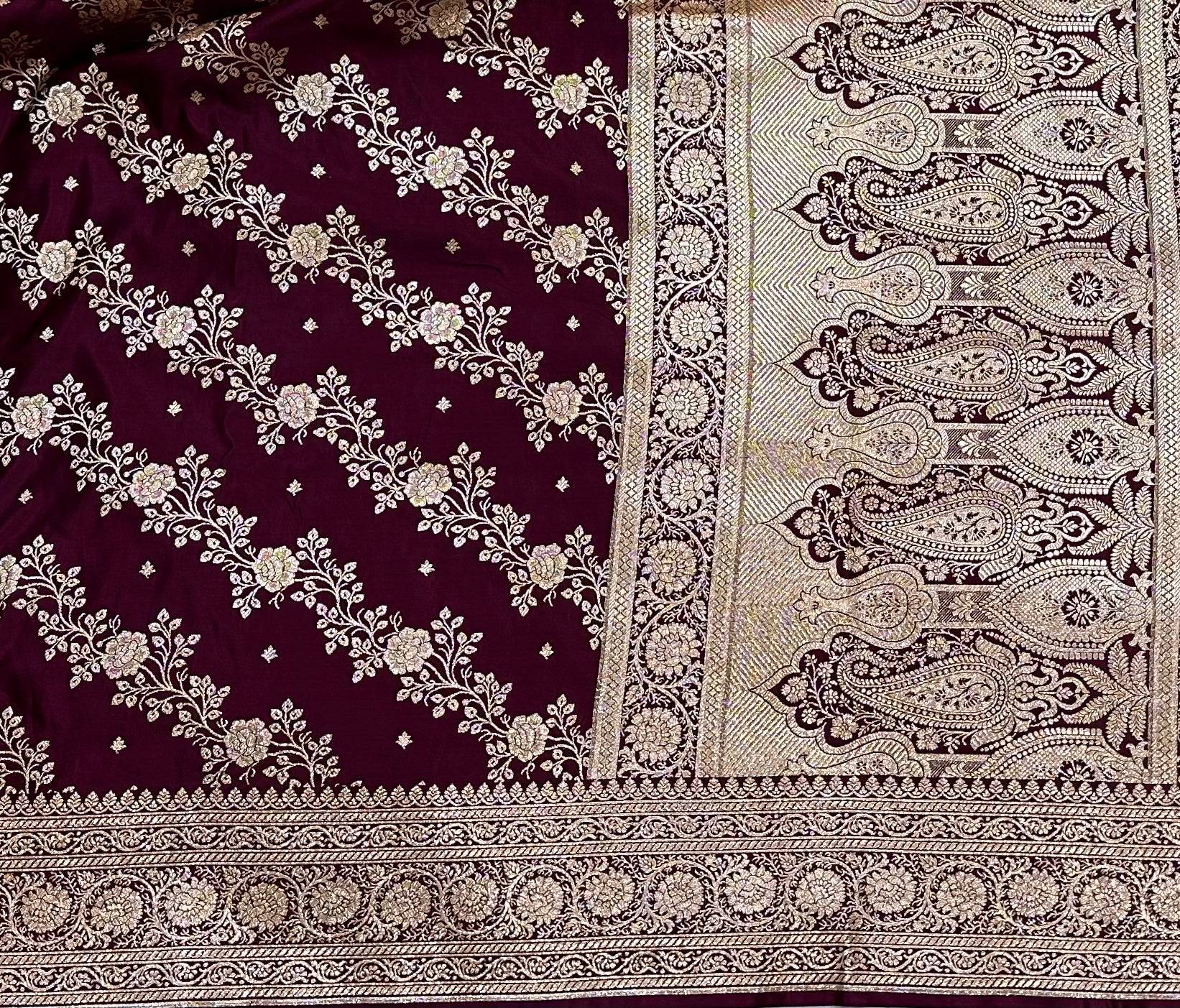Cross Katan Silk Saree In Chocolate Shades