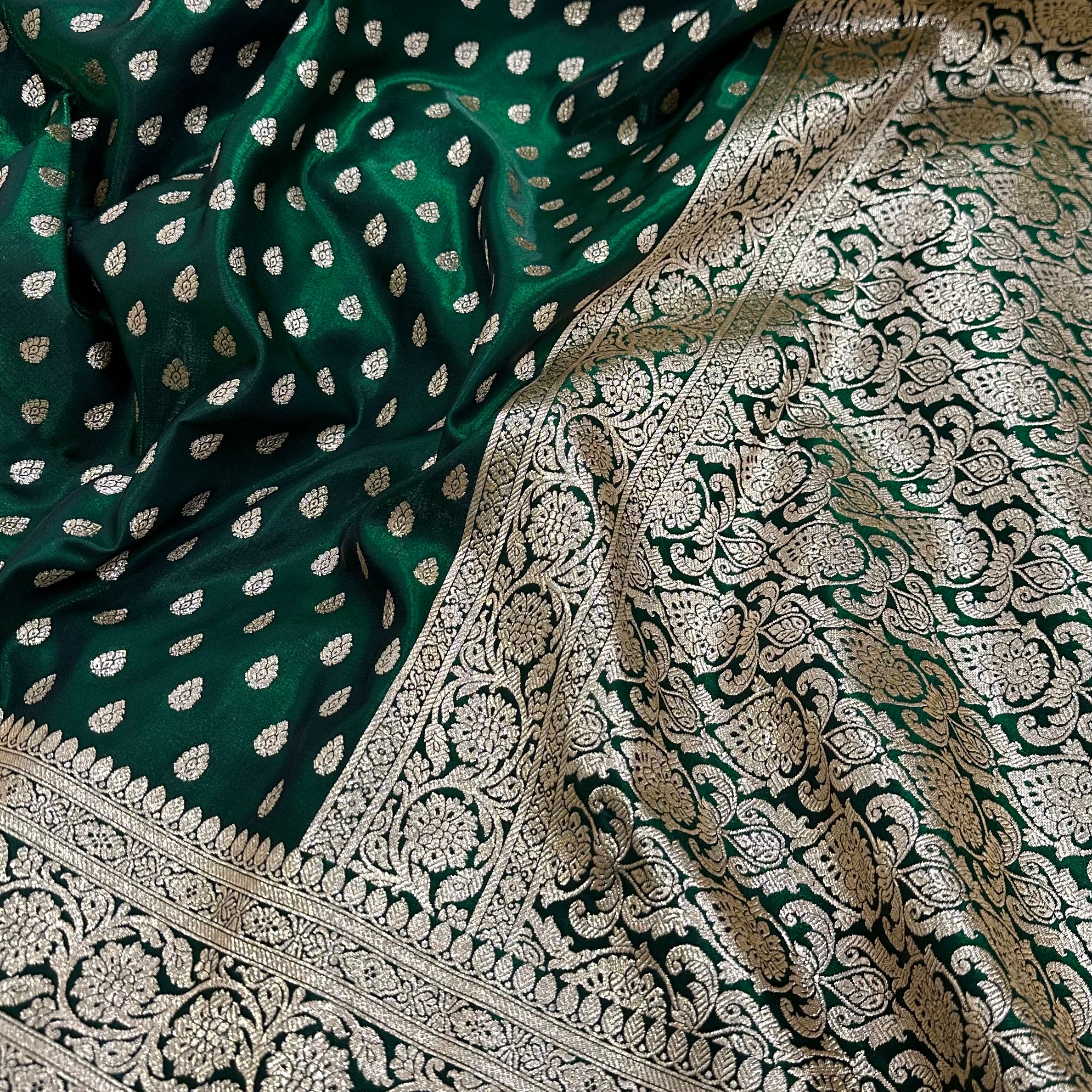 Satin Silk Booti in Bottle Green Shades SS01