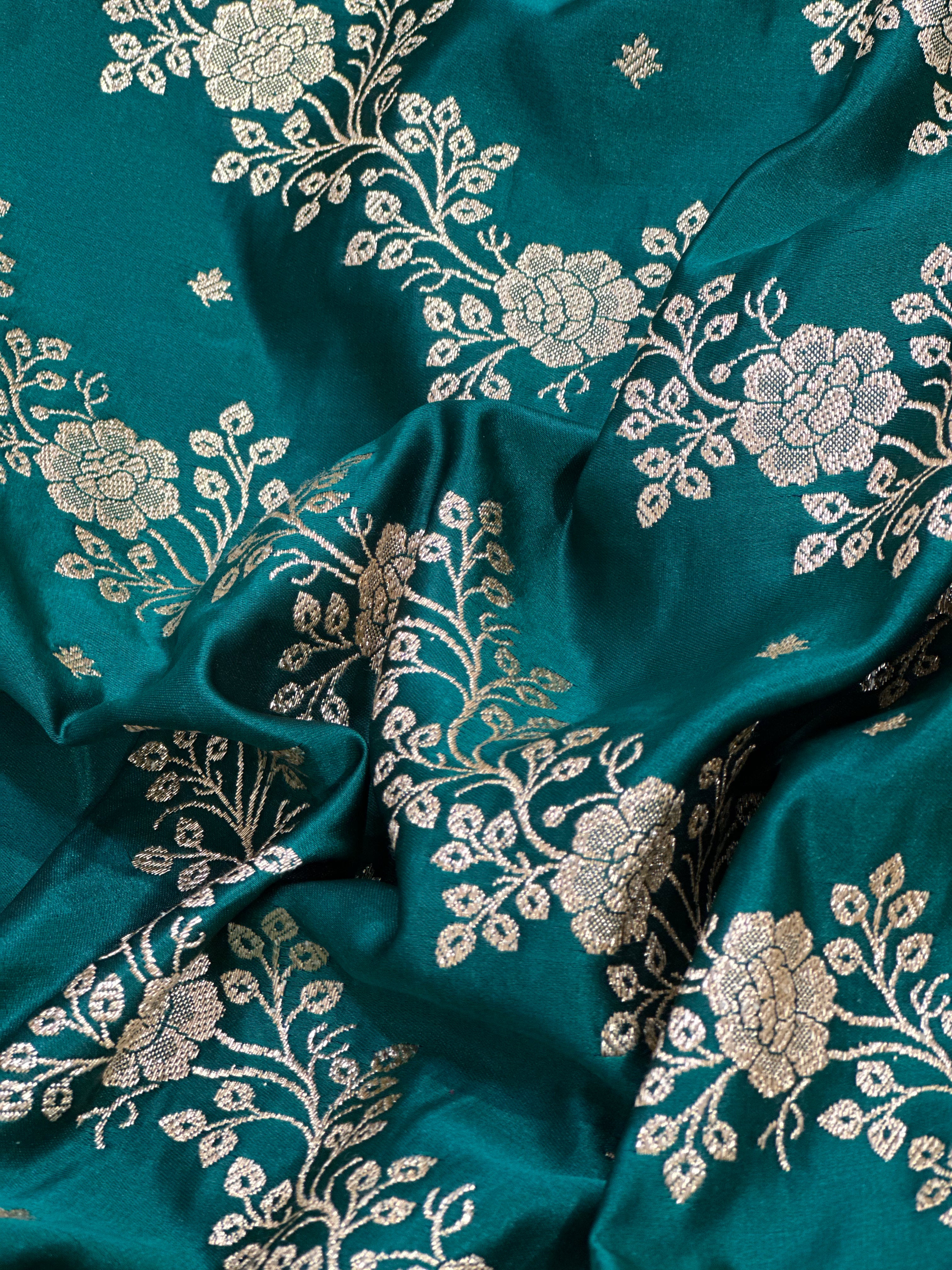 Katan Silk Saree In Rama Shades